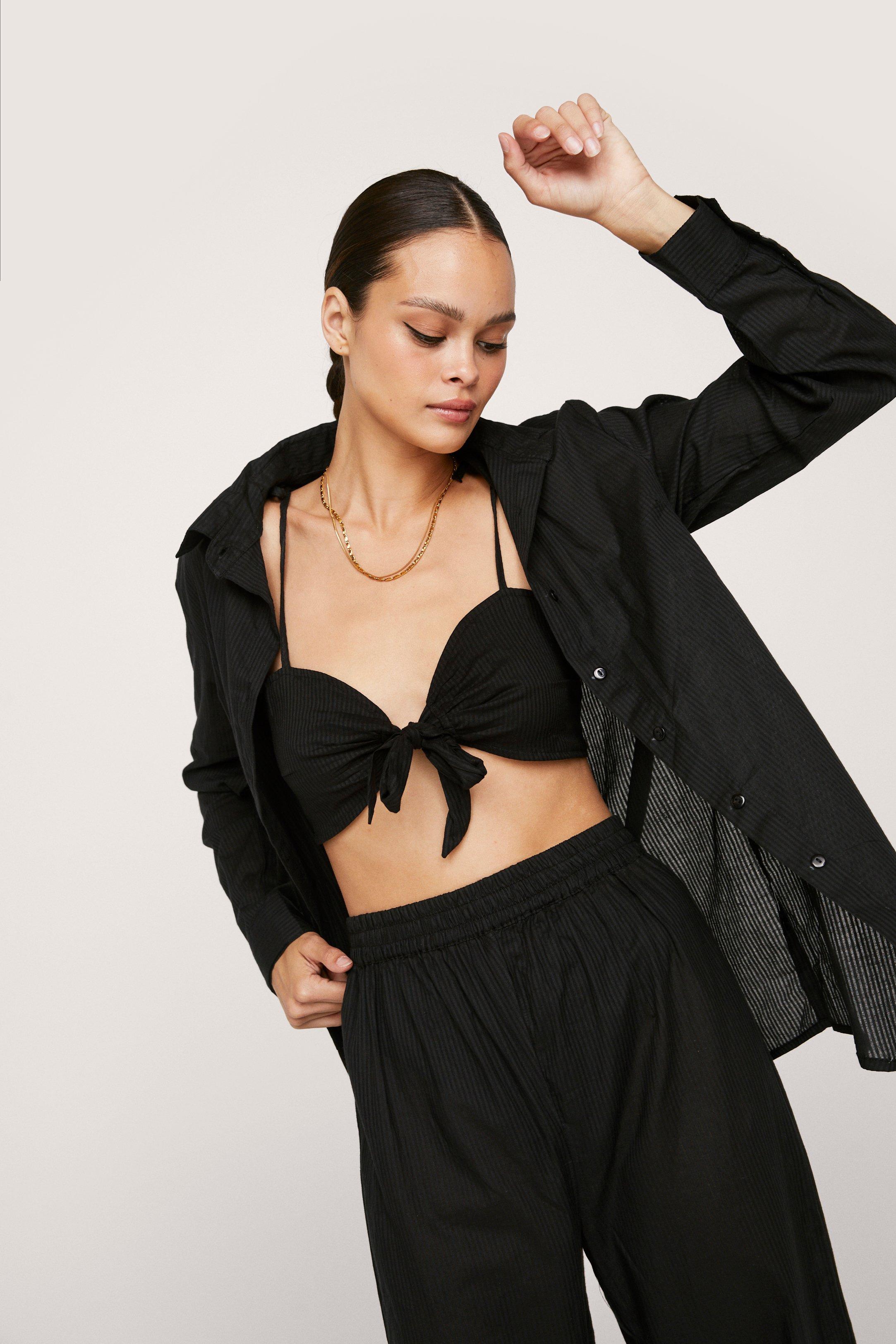 Shirt Bralette and Wide Leg Pants 3 Pc Cover Up Set