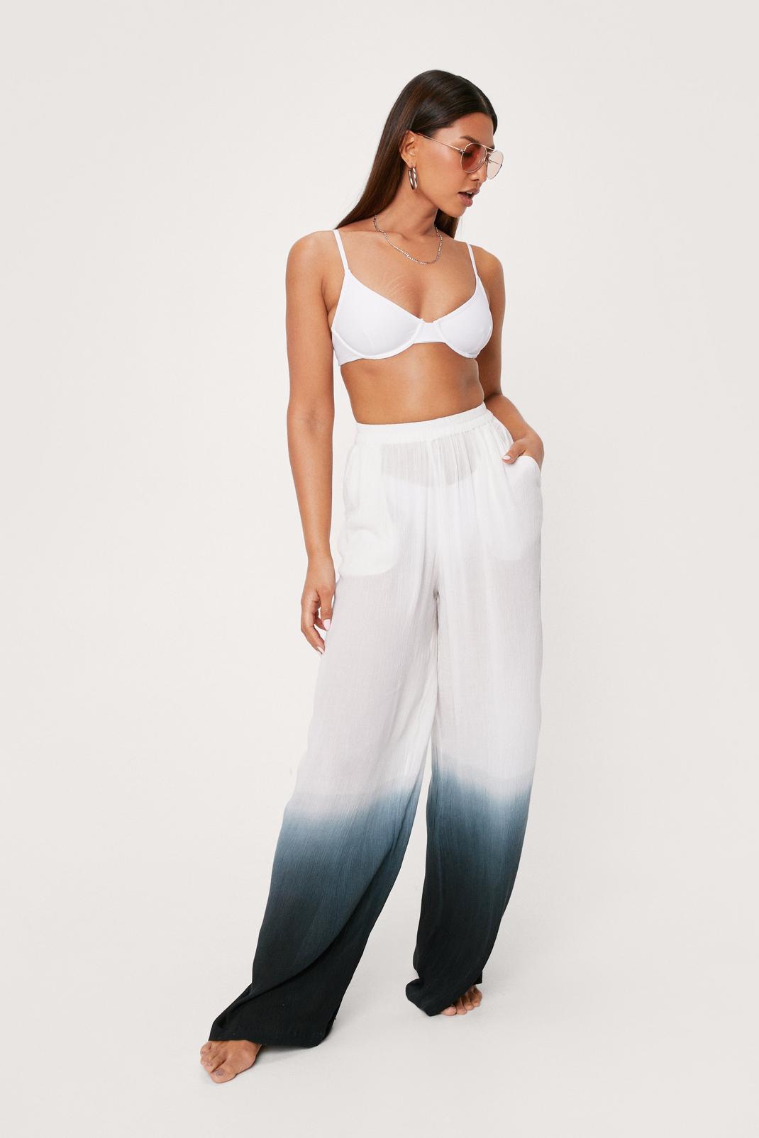 Black Crinkle Ombre High Waisted Wide Leg Pants image number 1