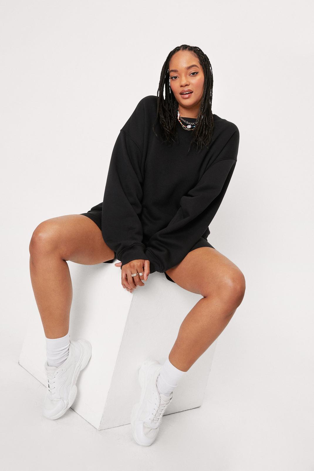 Black Plus Size Sweatshirt and Biker Shorts Set image number 1