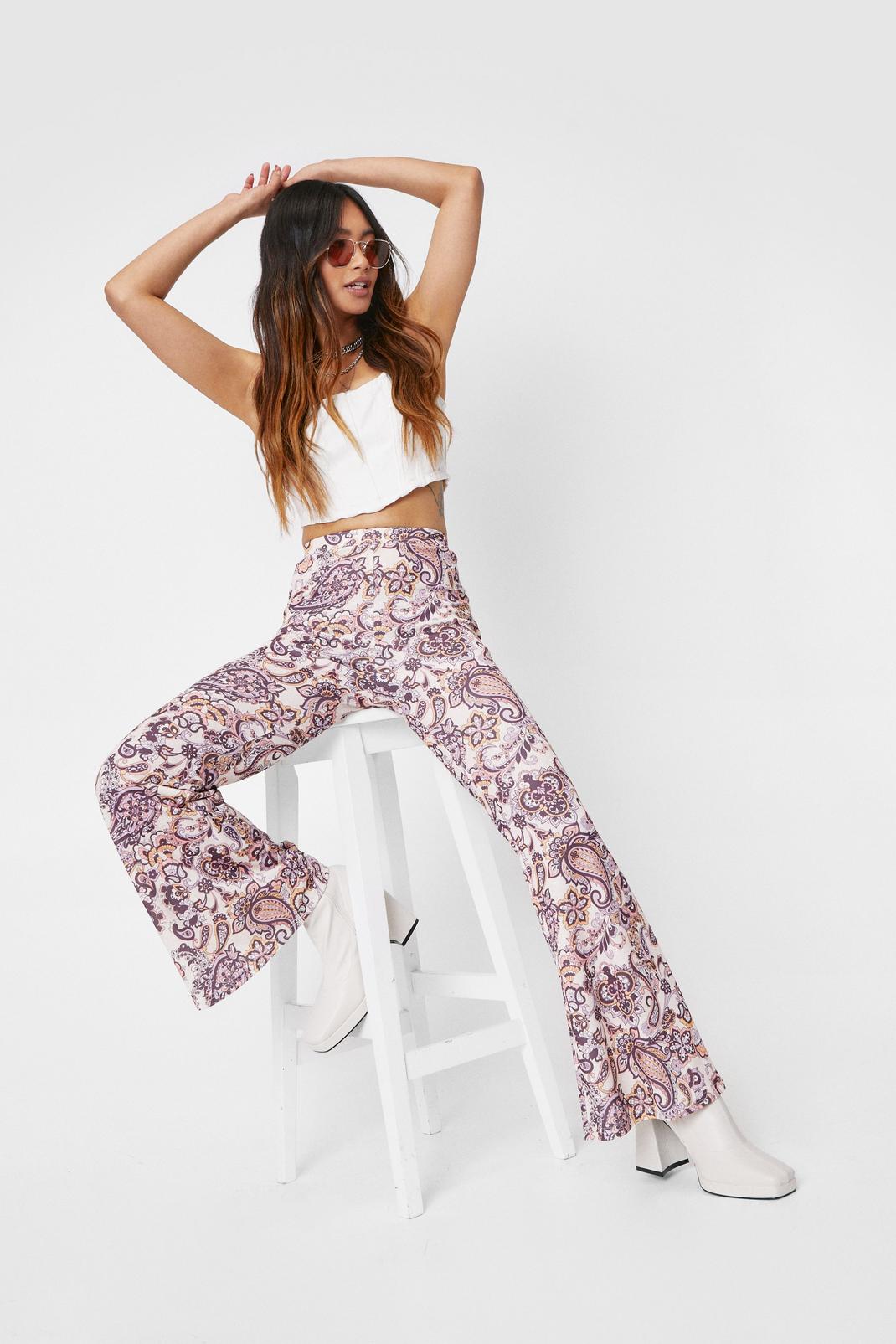 155 Petite Paisley Print High Waisted Flare Pants image number 1