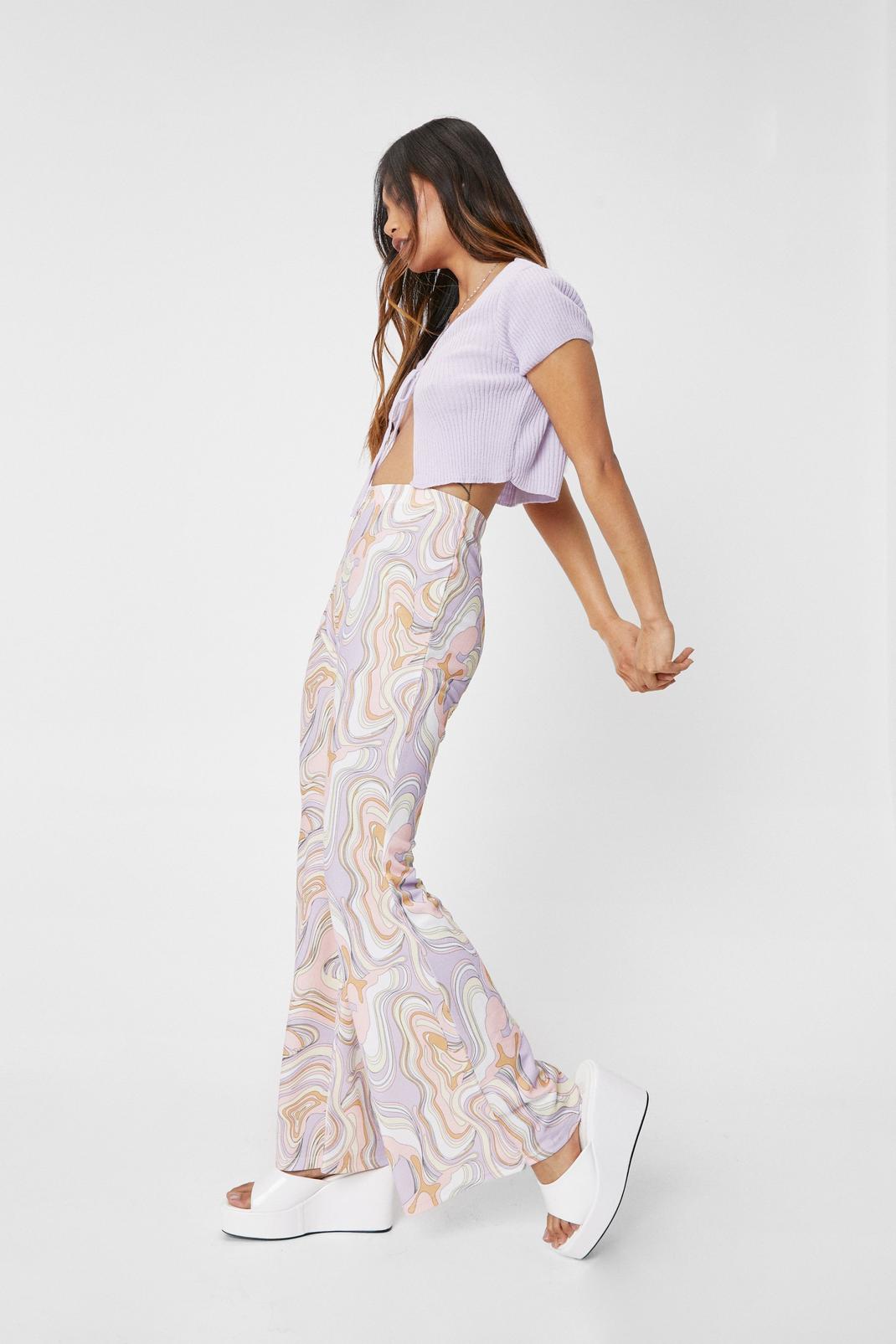 Lilac Petite Marble Print Flares image number 1