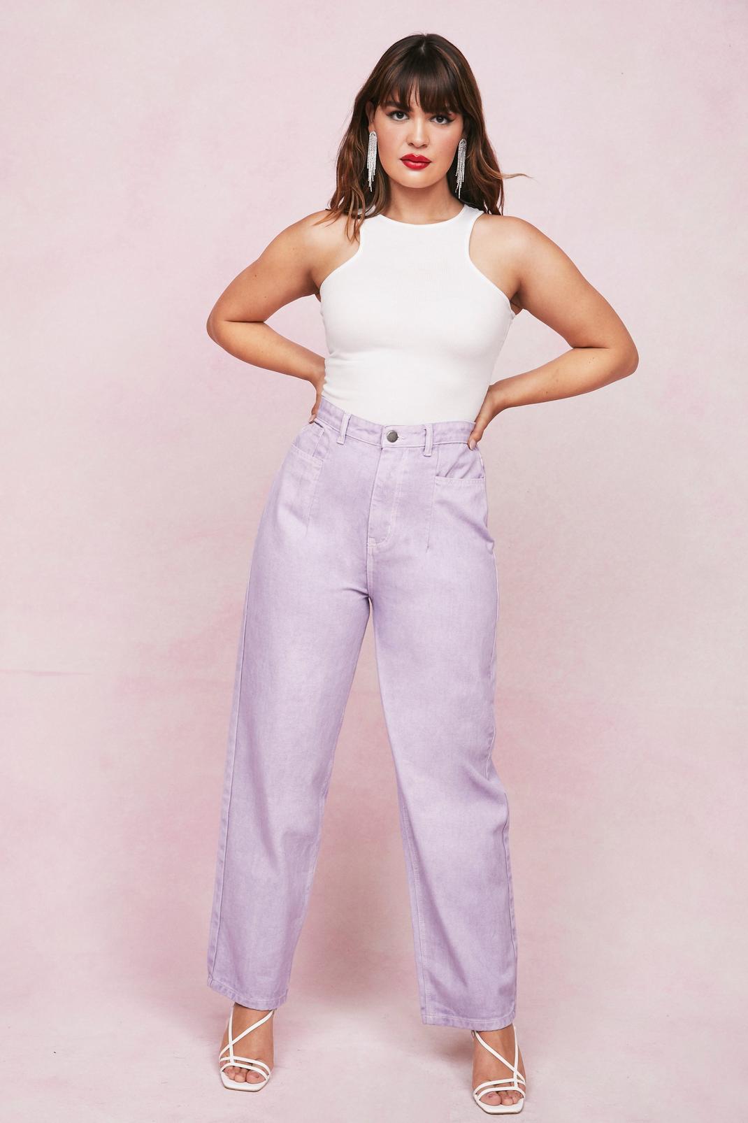 Lilac Plus Size Straight Leg Colored Jeans image number 1