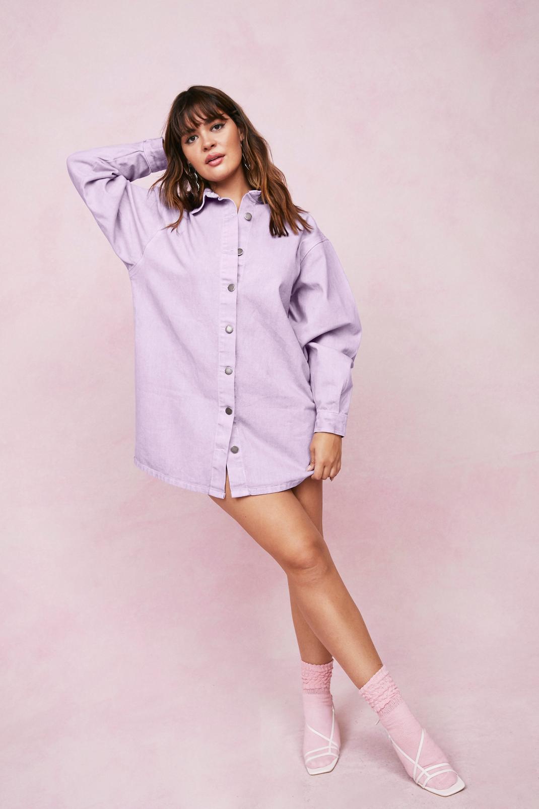 Lilac Plus Size Oversized Denim Shirt Mini Dress image number 1