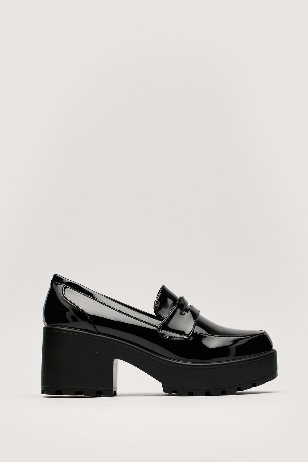 Black Faux Leather Chunky Penny Loafers image number 1
