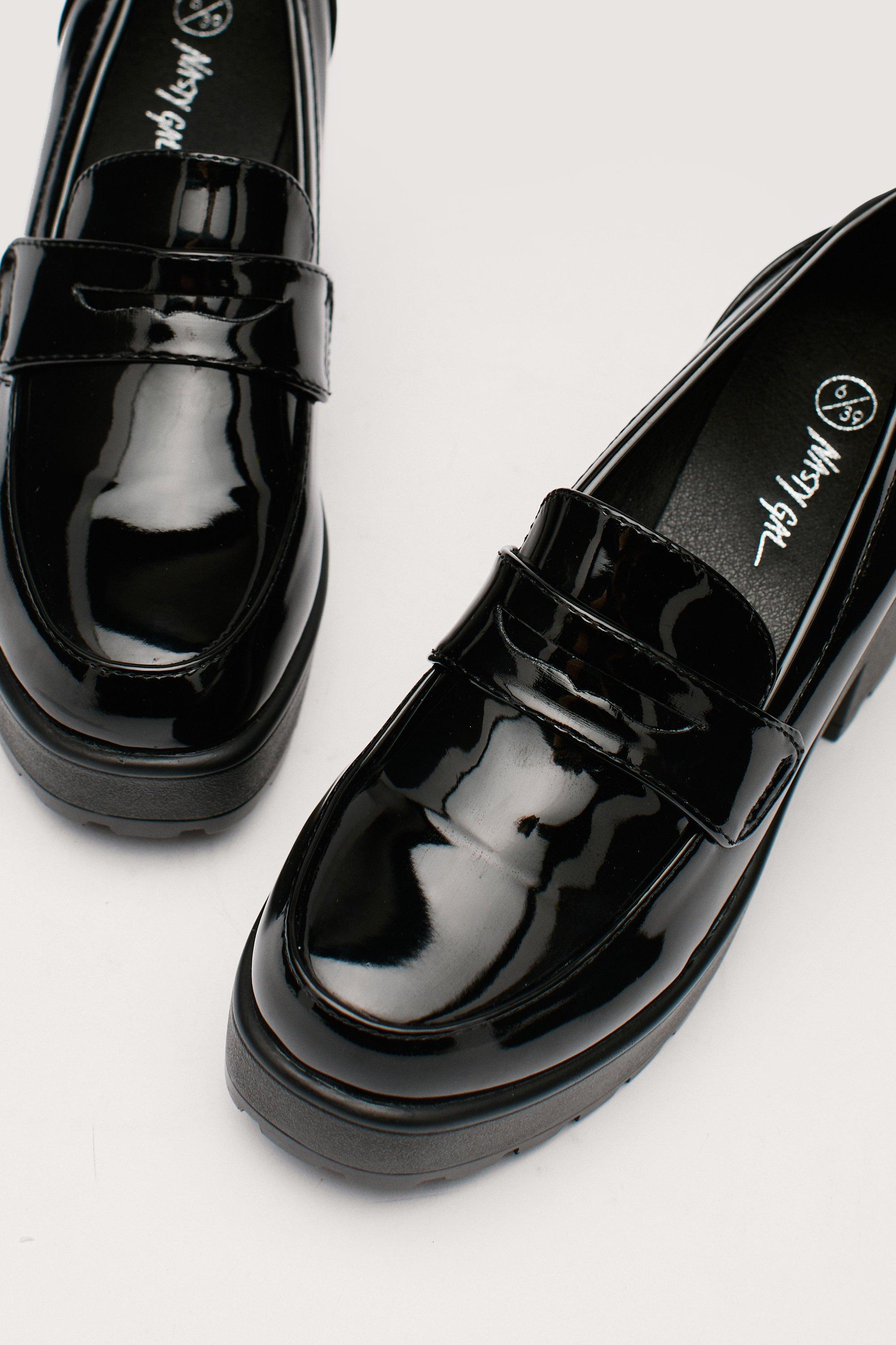 black chunky penny loafers