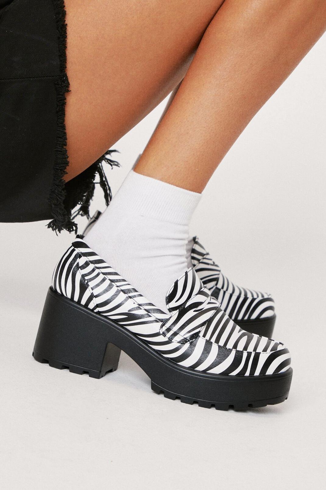 White Faux Leather Zebra Print Chunky Loafers image number 1