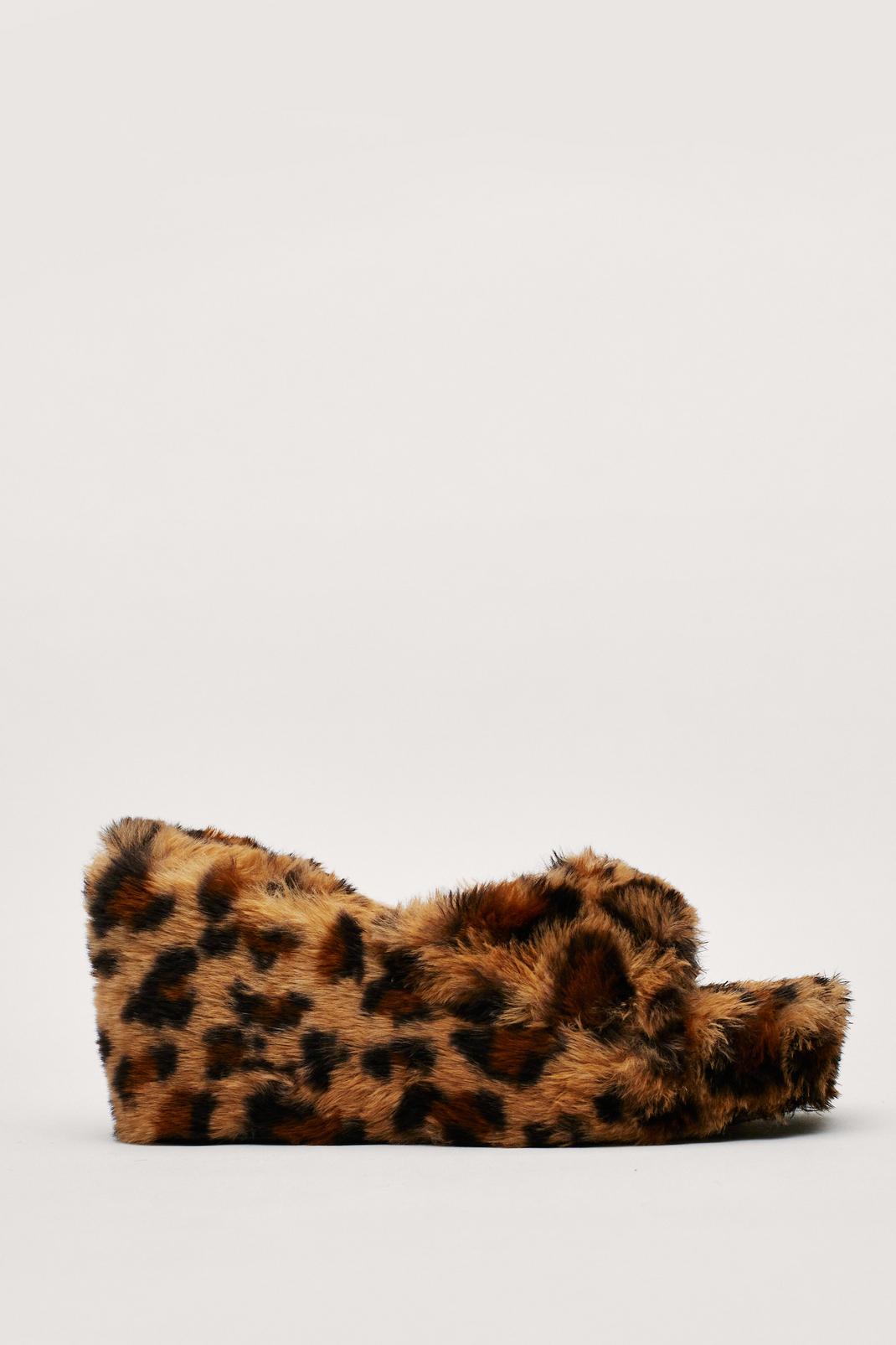 109 Faux Fur Open Toe Wedge Slippers image number 1