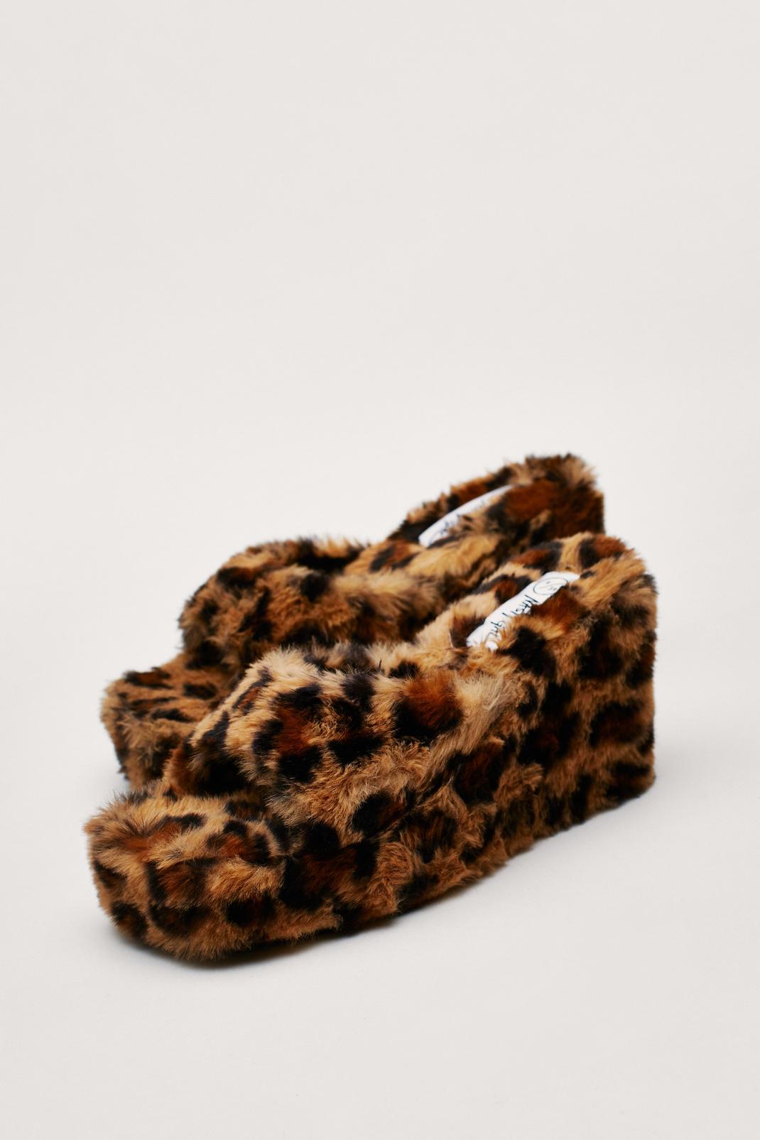 109 Faux Fur Open Toe Wedge Slippers image number 2