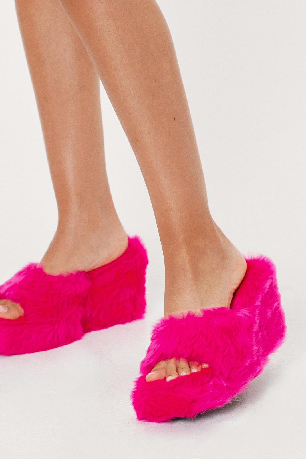 155 Faux Fur Open Toe Wedge Slippers image number 2
