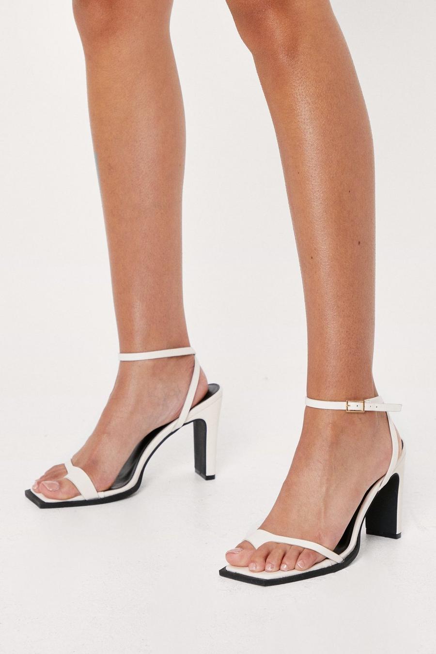 Faux Leather Toe Post Strappy Heels
