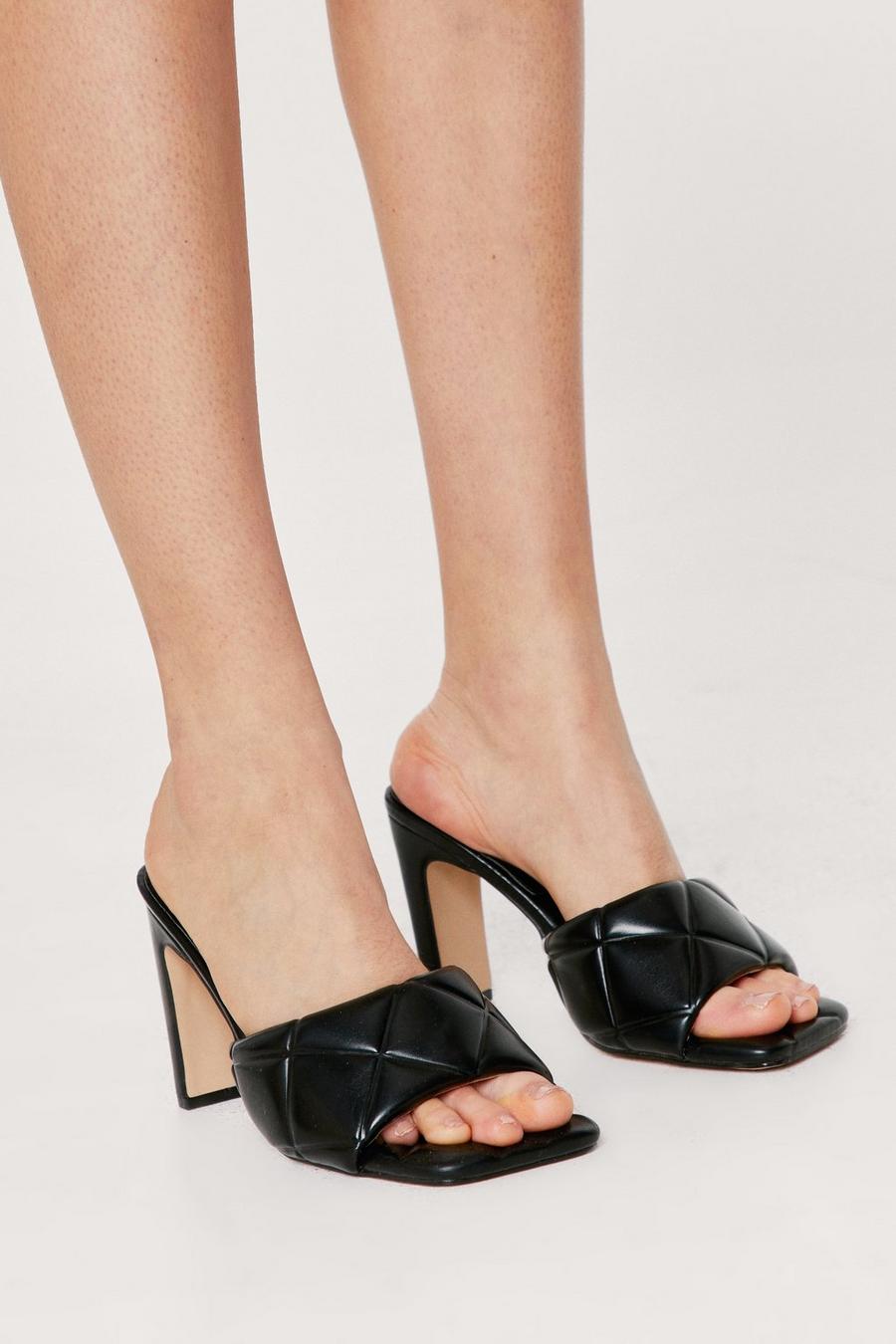 Faux Leather Quilted Heeled Mules