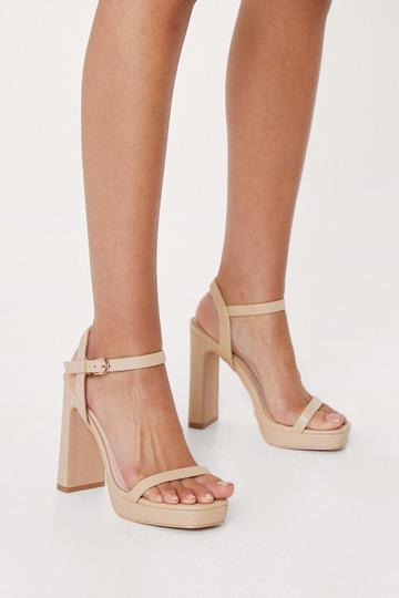 Nude Faux Leather Platform Strappy Block Heels