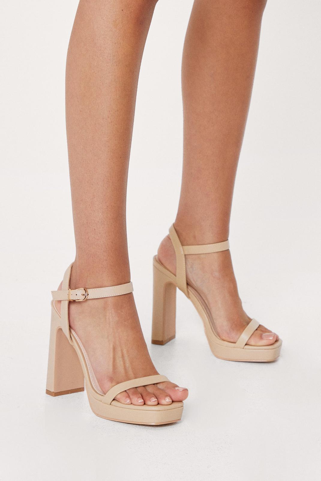 Nude Faux Leather Platform Strappy Block Heels image number 1