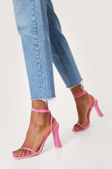 Pink Faux Leather Toe Post Strappy Square Toe Heels