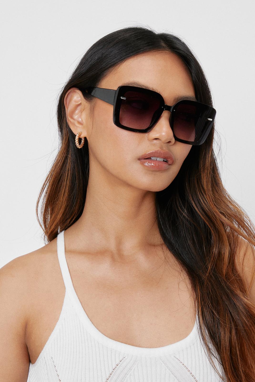 Black Oversized Square Thick Arm Sunglasses image number 1