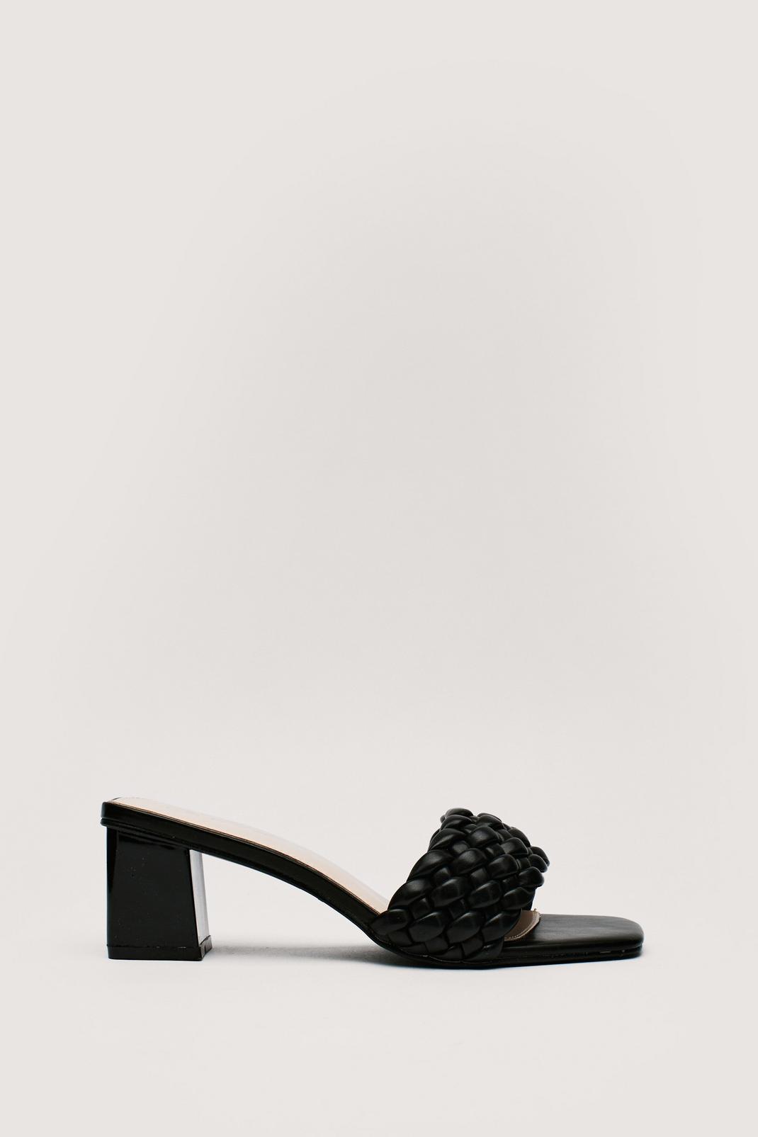 Black Faux Leather Braided Heeled Mules image number 1