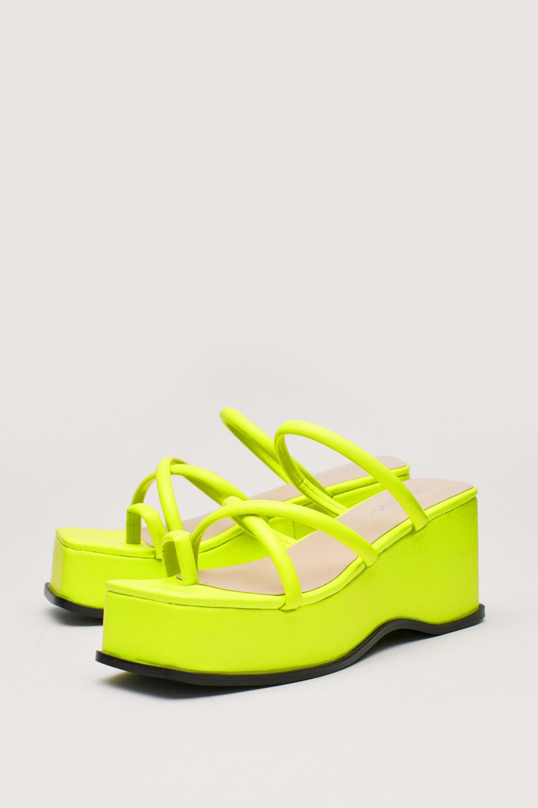 Lime yellow Faux Leather Strappy Flatform Mules image number 1