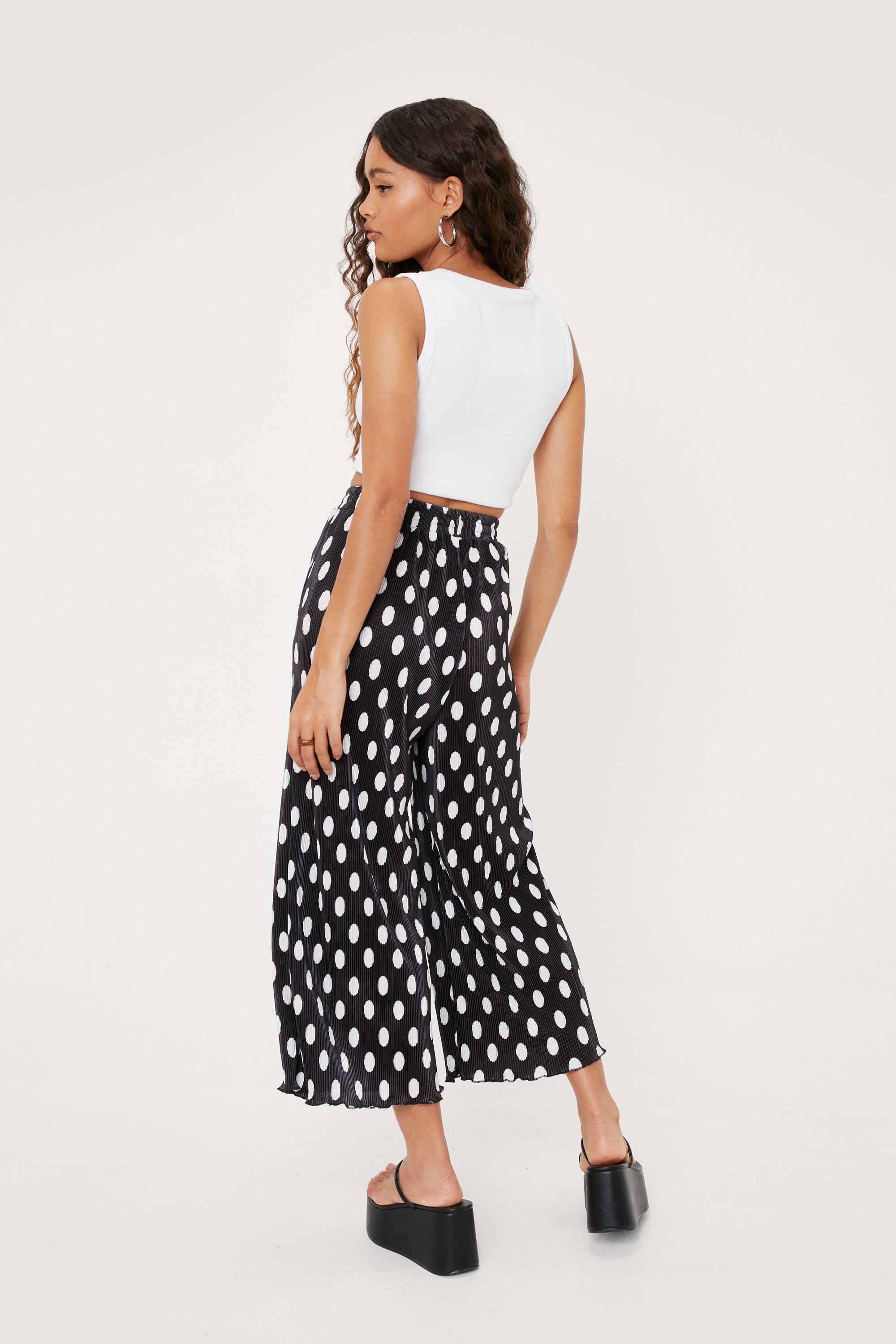 Petite Polka Print Plisse Culotte Trousers