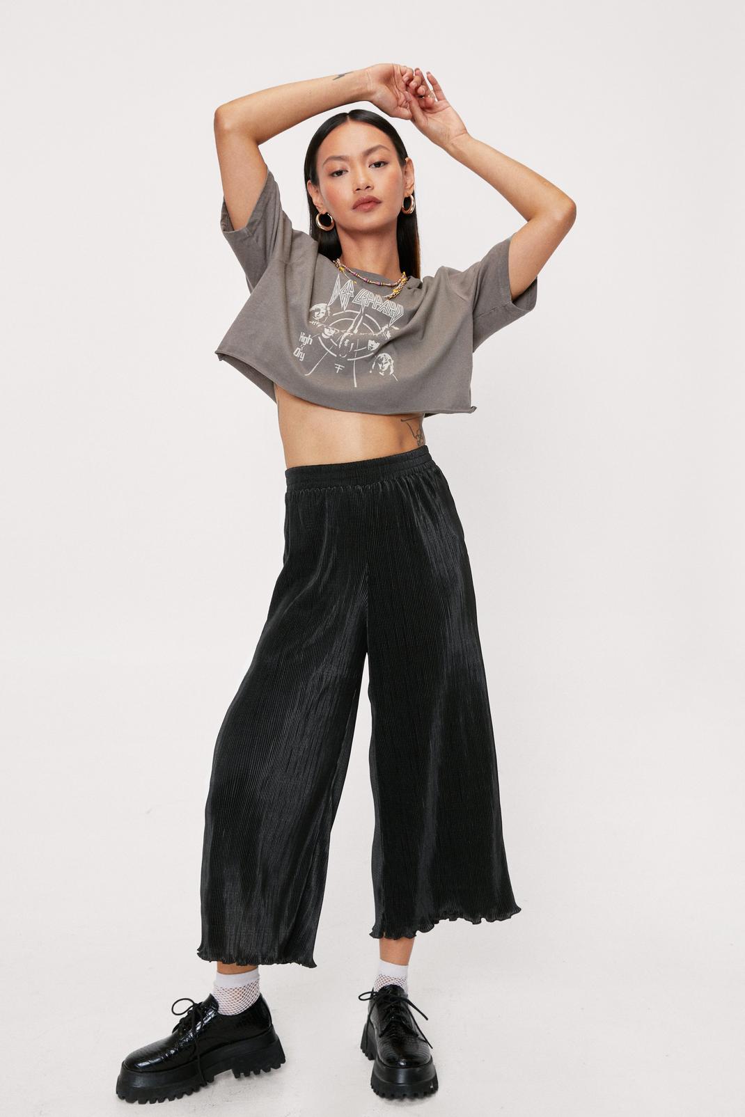 Black Petite Plisse High Waisted Culottes Trousers image number 1
