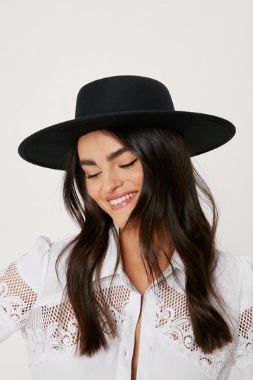 Black Felt Wide Brim Fedora Hat