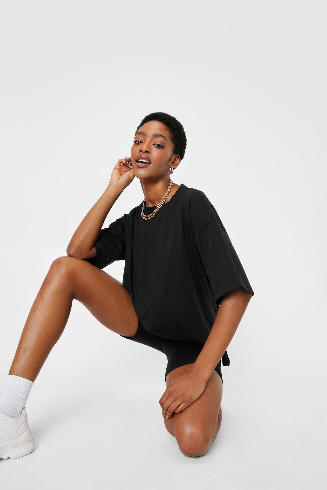 Black Crew Neck T-Shirt and Longline Cycling Shorts Set image number 1
