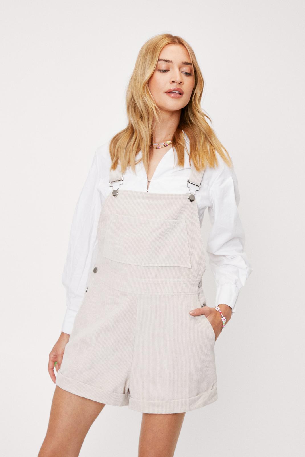 Natural Square Neck Short Corduory Dungarees image number 1