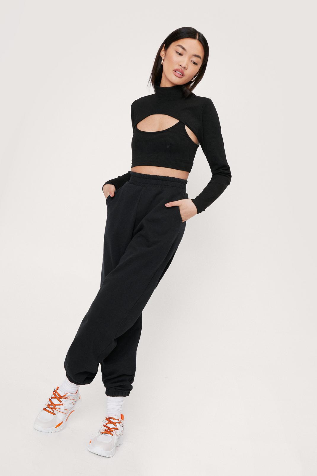 Black Ribbed 3 Pc Armwarmer and Sweatpants Set image number 1