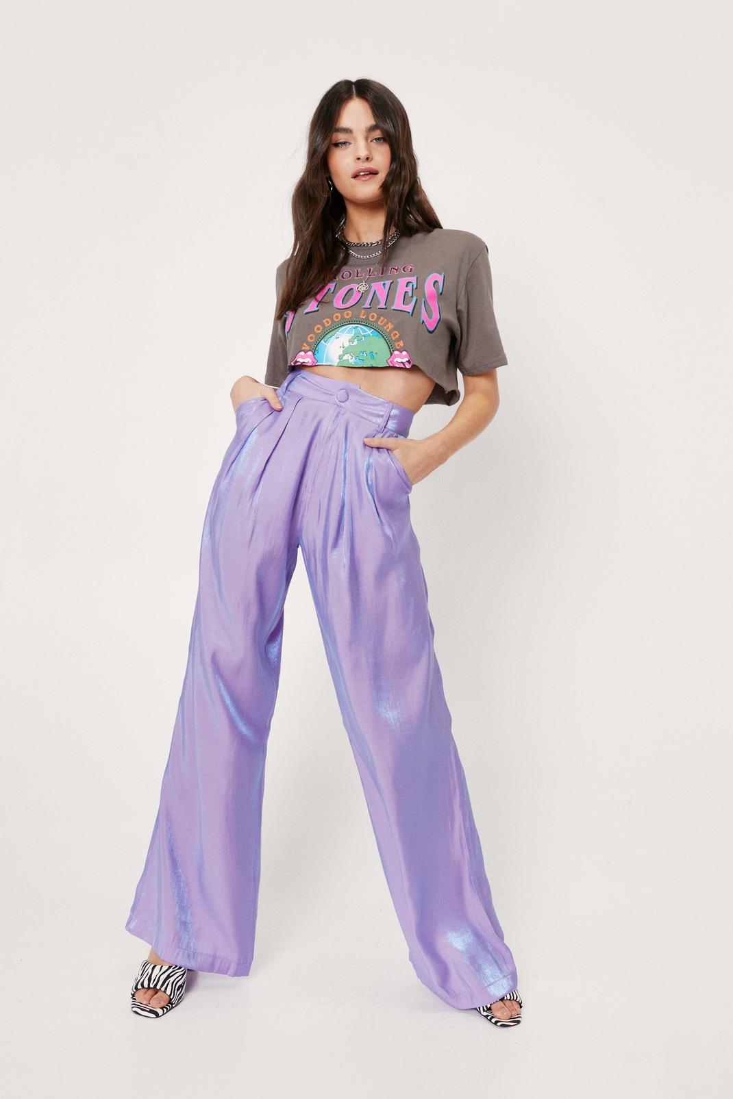 Lilac Shimmer High Waisted Pleated Wide Leg Pants image number 1