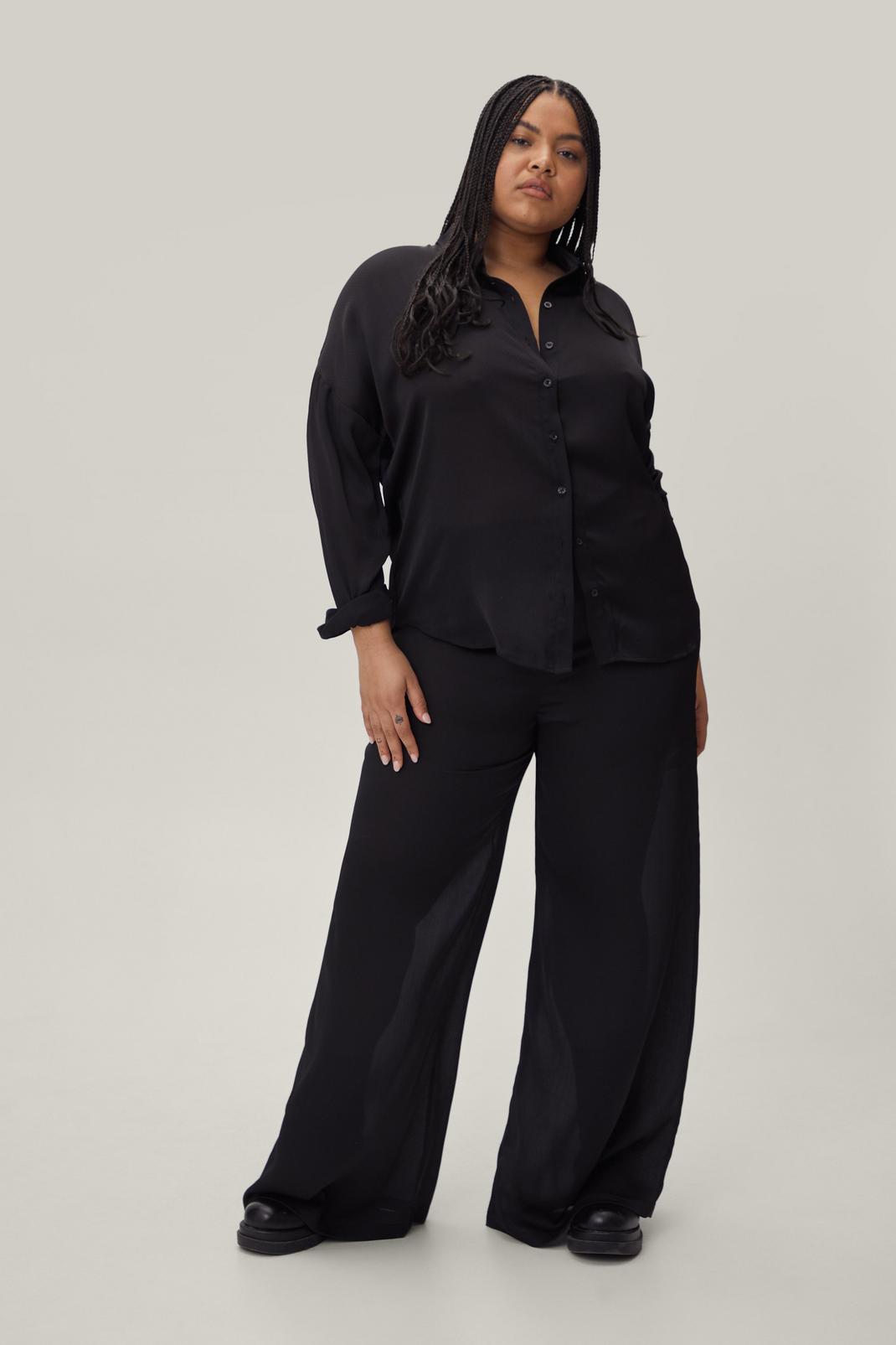 Black Plus Size Satin High Waisted Wide Leg Trousers image number 1