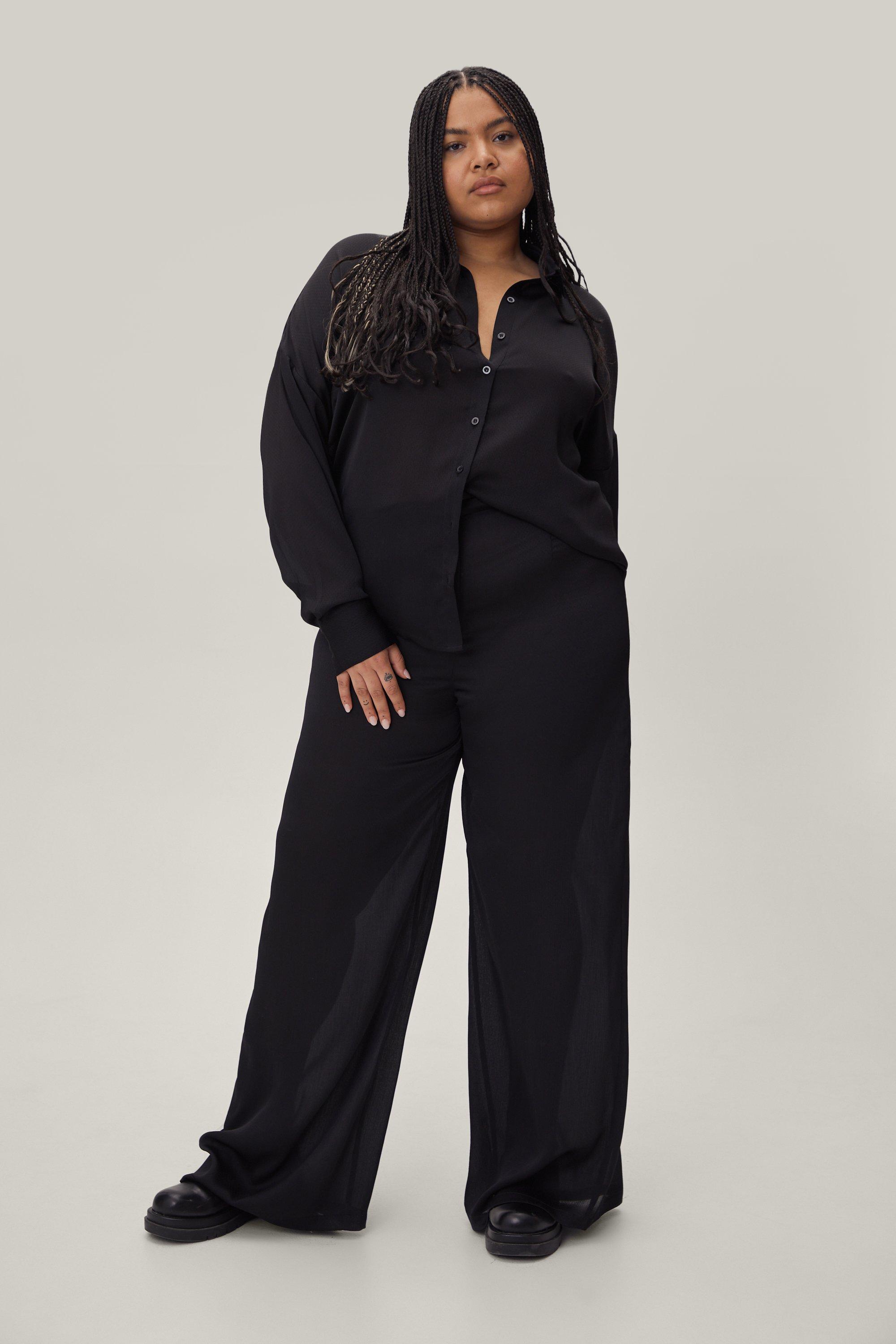 Plus size wide 2024 leg high waist pants