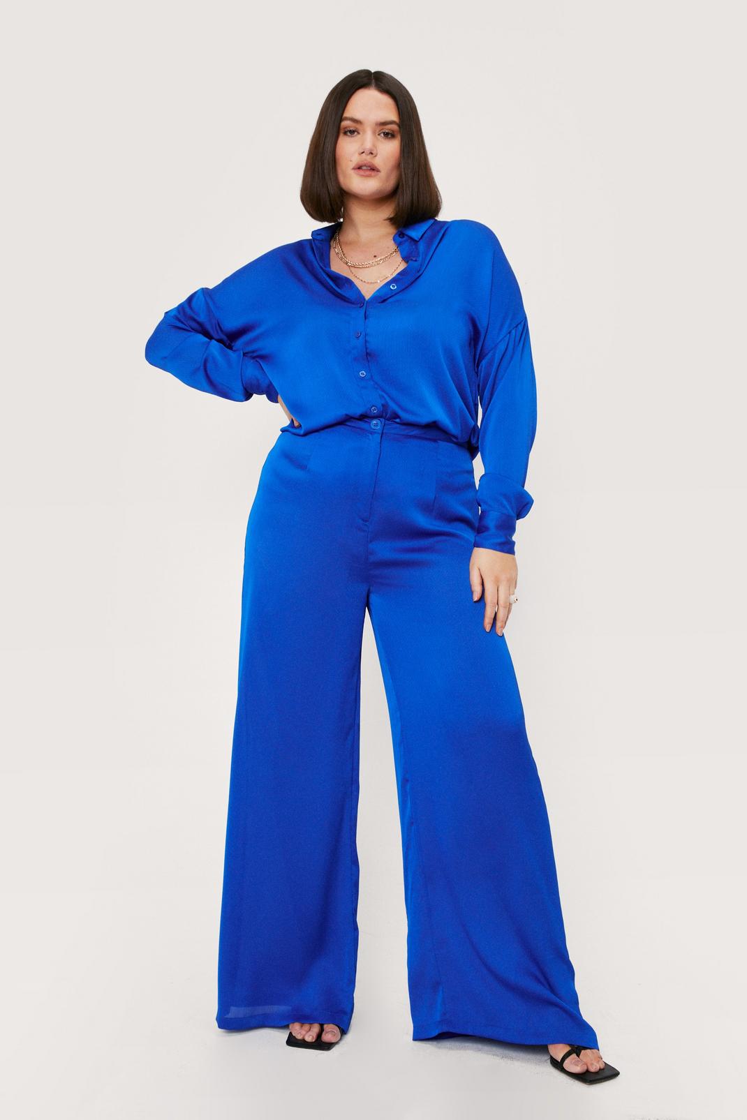 Cobalt Plus Size Satin High Waisted Wide Leg Trousers image number 1