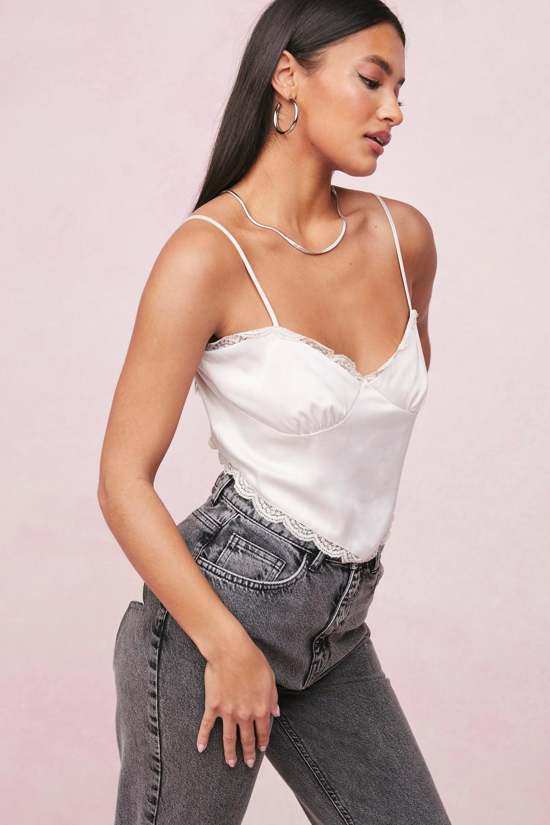 Satin Lace Insert Cami Top