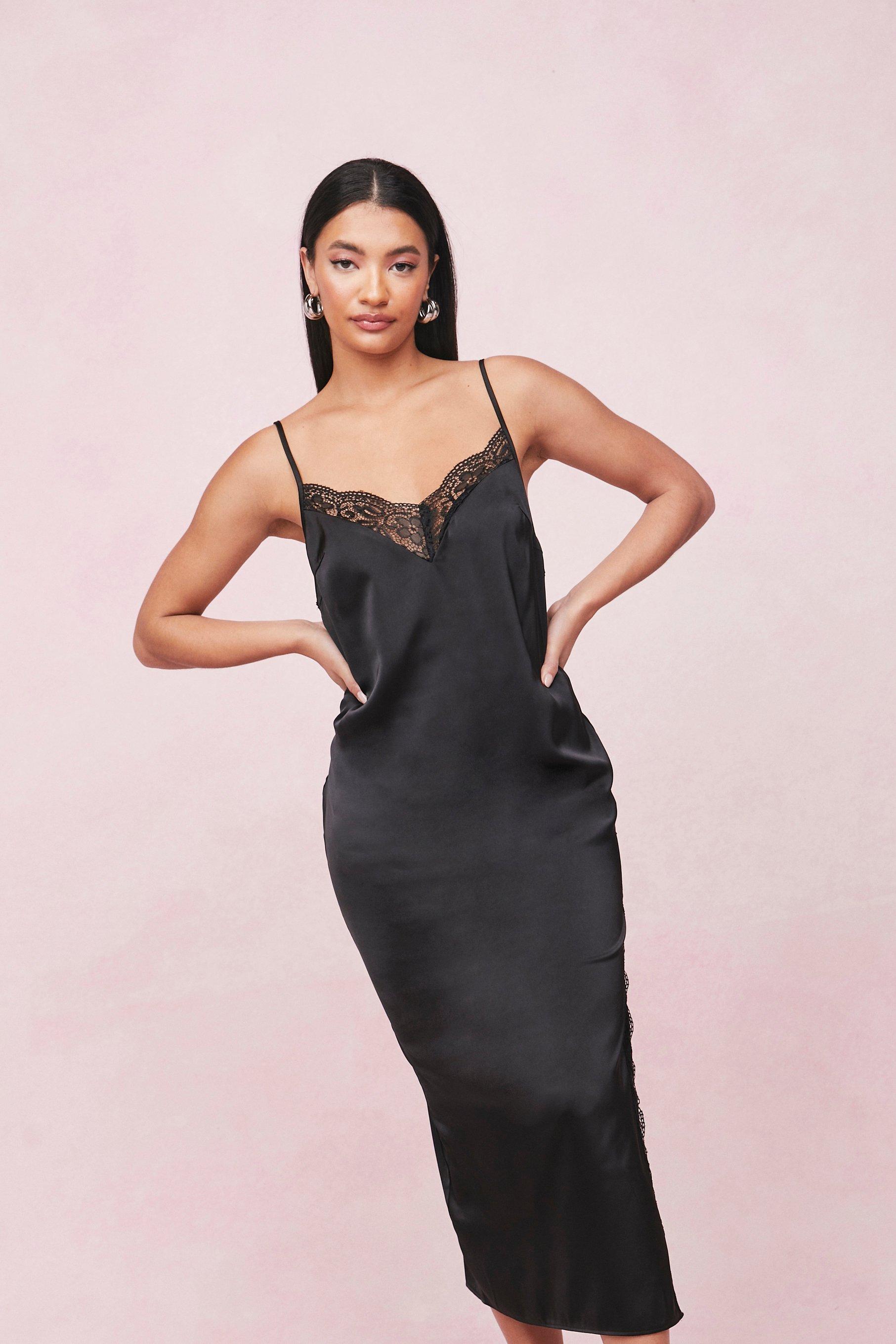 Lace Trim Satin Slip Dress