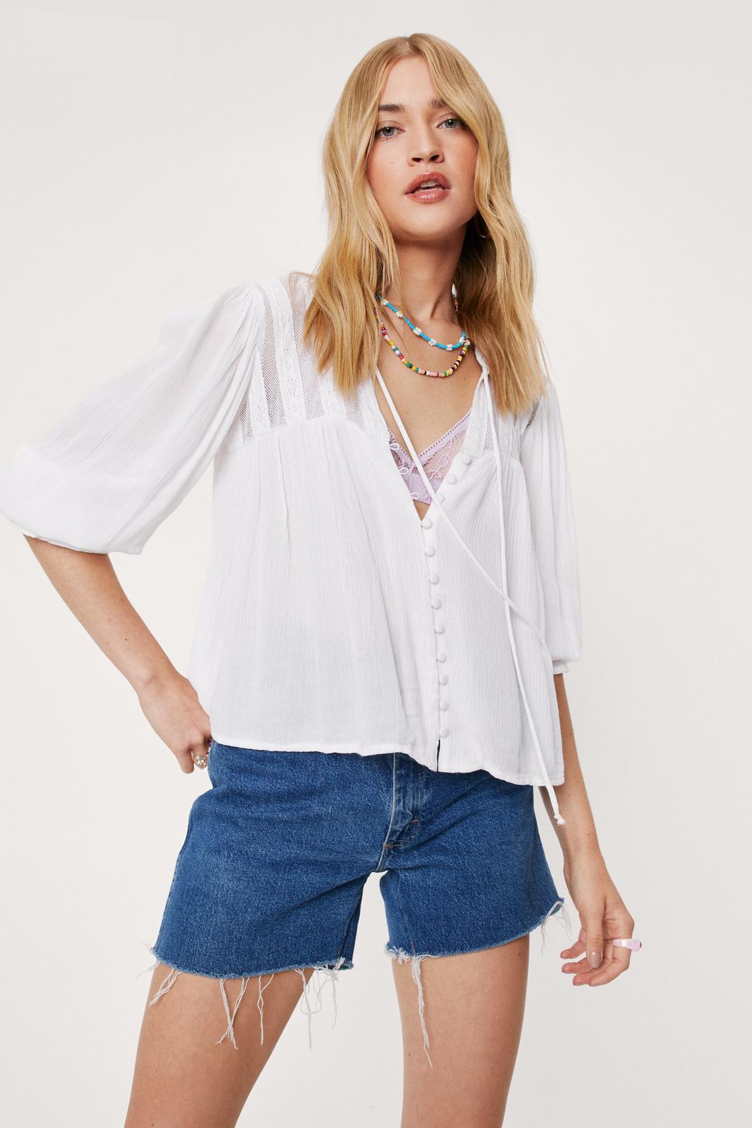 Button Through Lace Insert Blouse | Nasty Gal