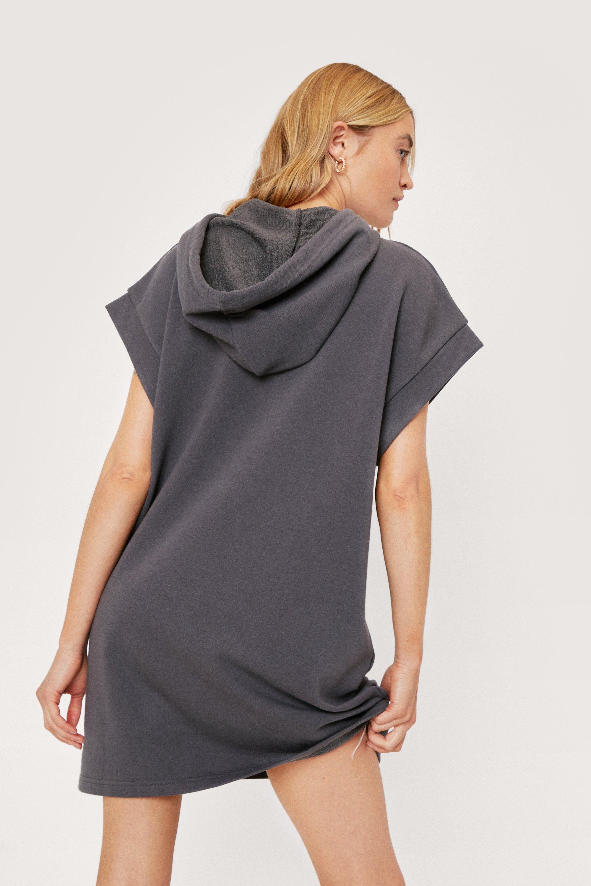 Hooded Oversized Short Sleeve Sweatshirt Dress