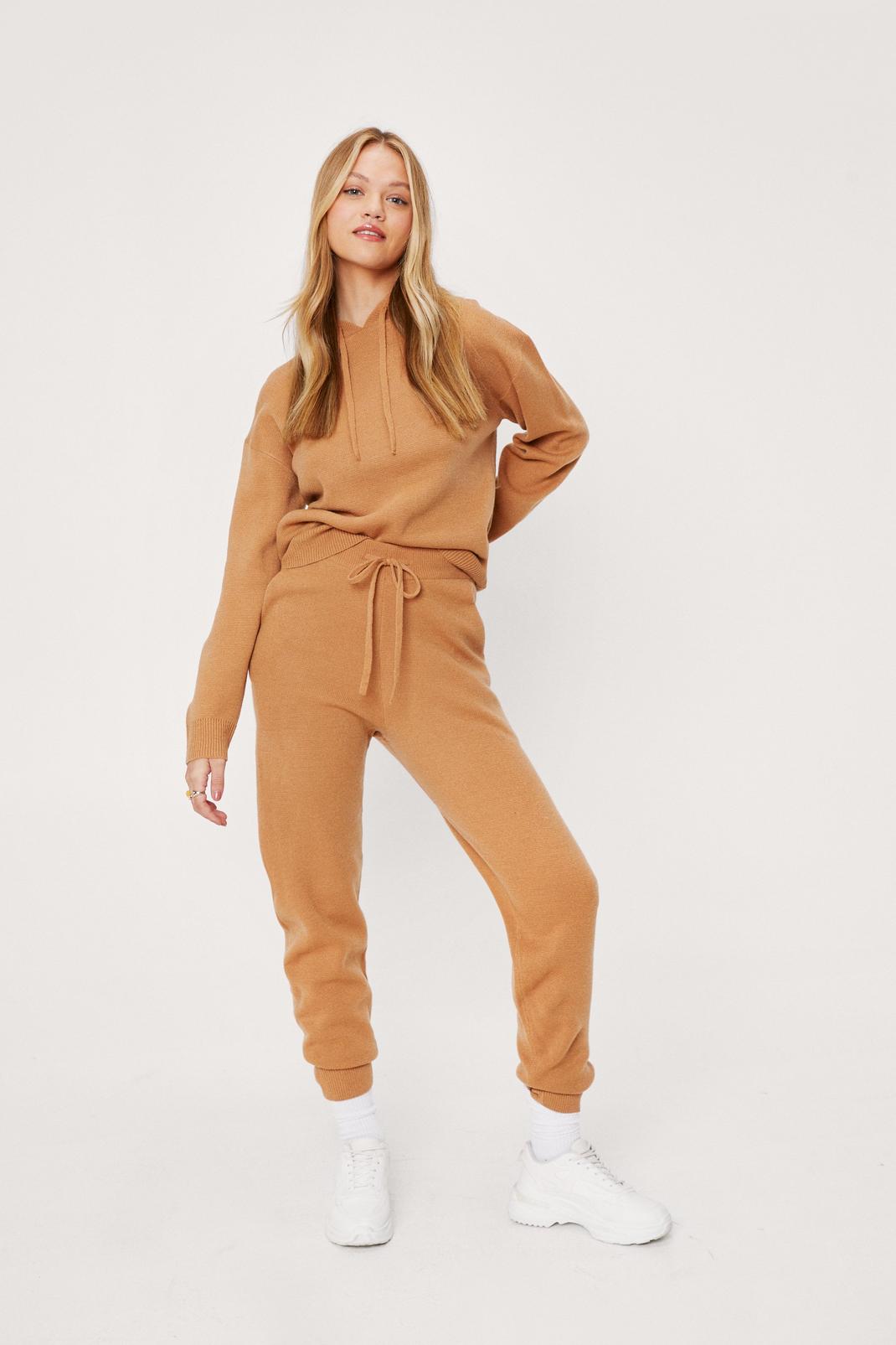 Tan Soft Knit Hoodie and Jogger Set image number 1