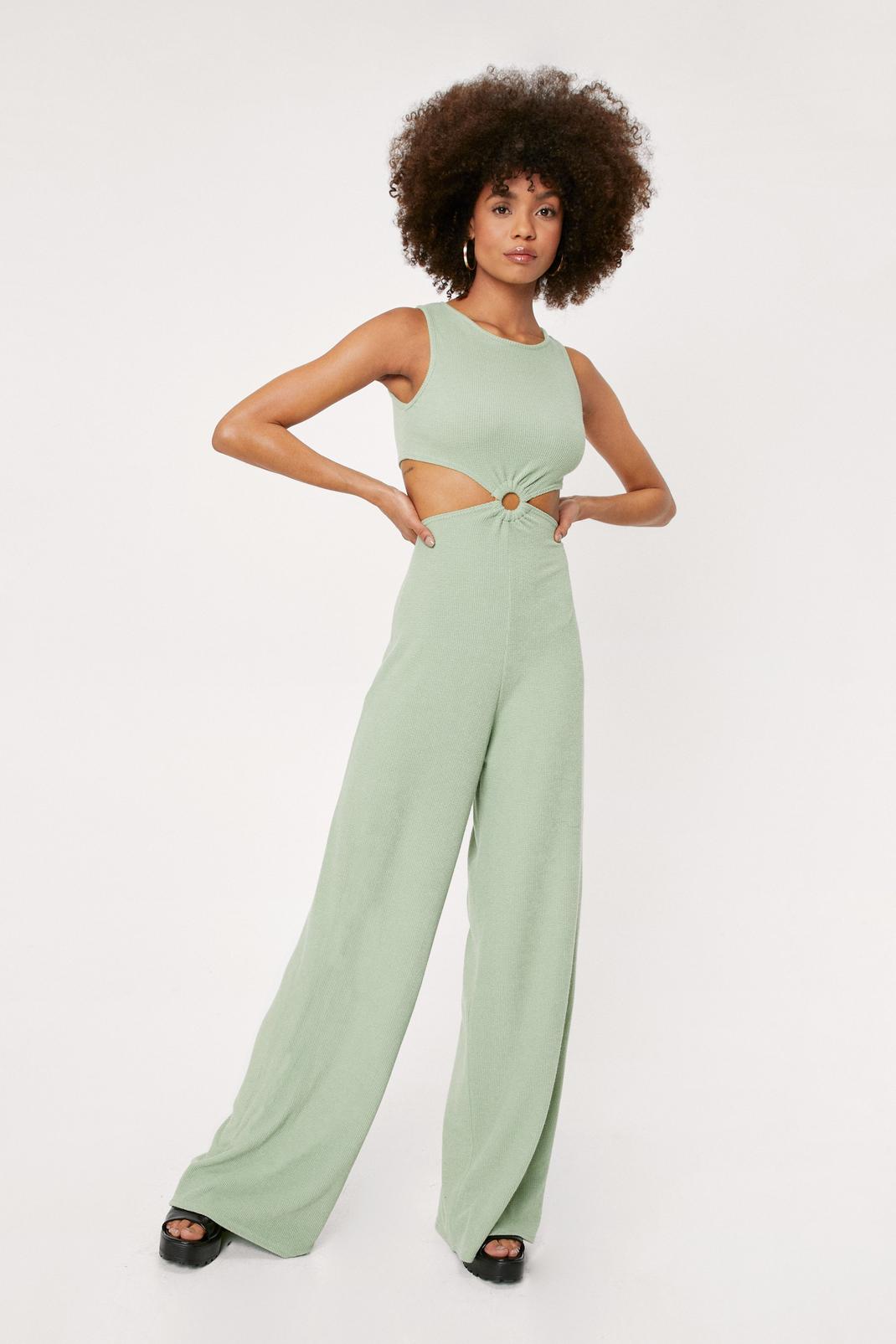 Ripple Rib Cut Out Sides Wide Leg Jumpsuit | Nasty Gal