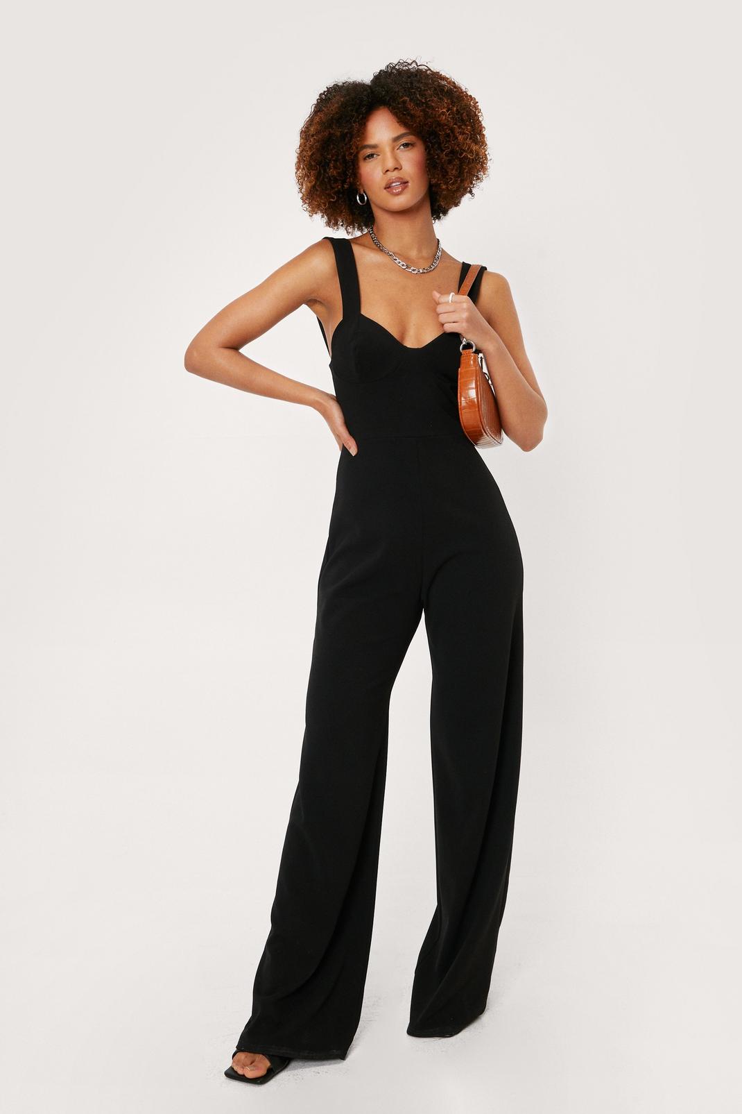 Black Sleeveless Cupped Wide Leg Jumpsuit image number 1