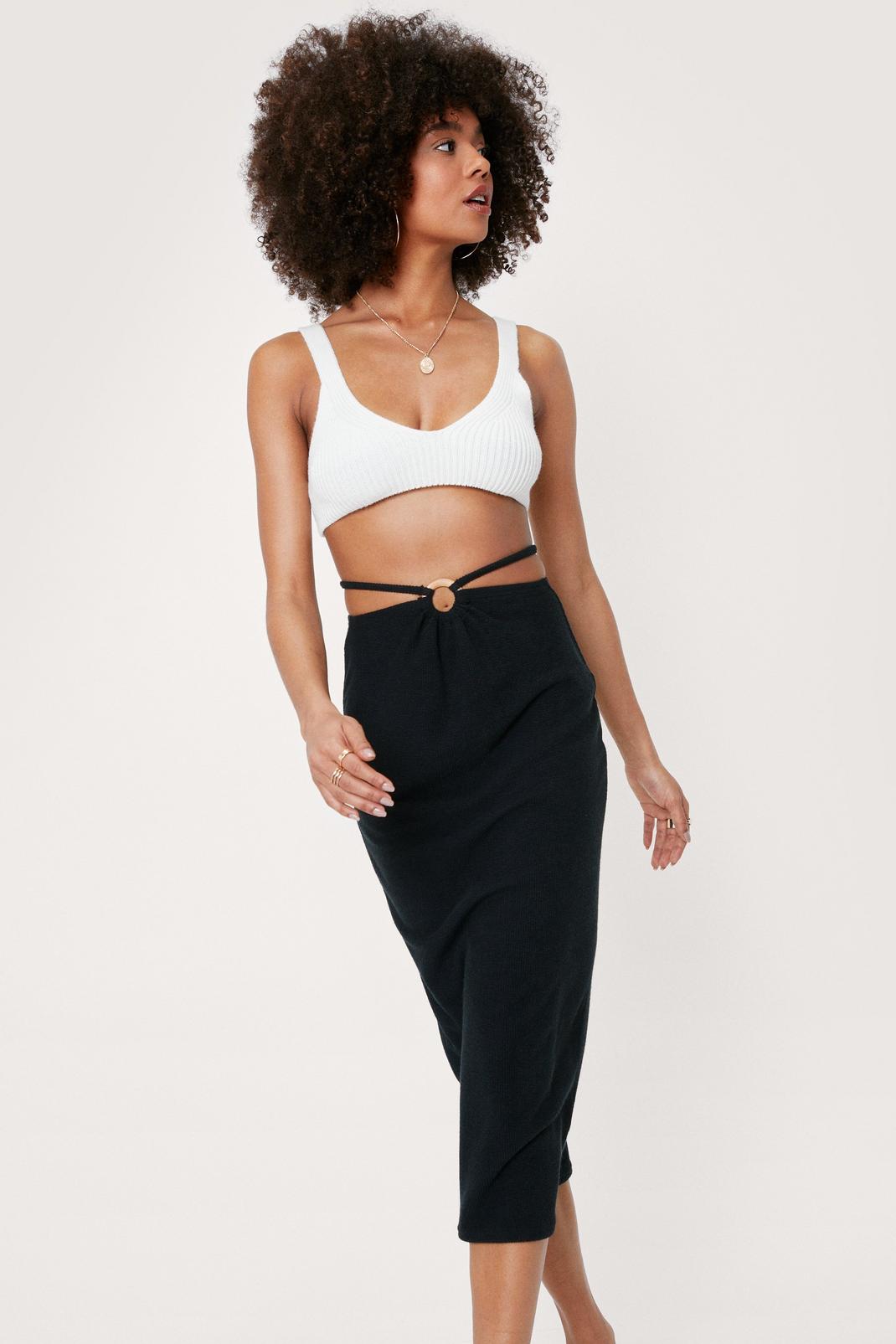 Black Strappy O Ring High Waisted Midi Skirt image number 1