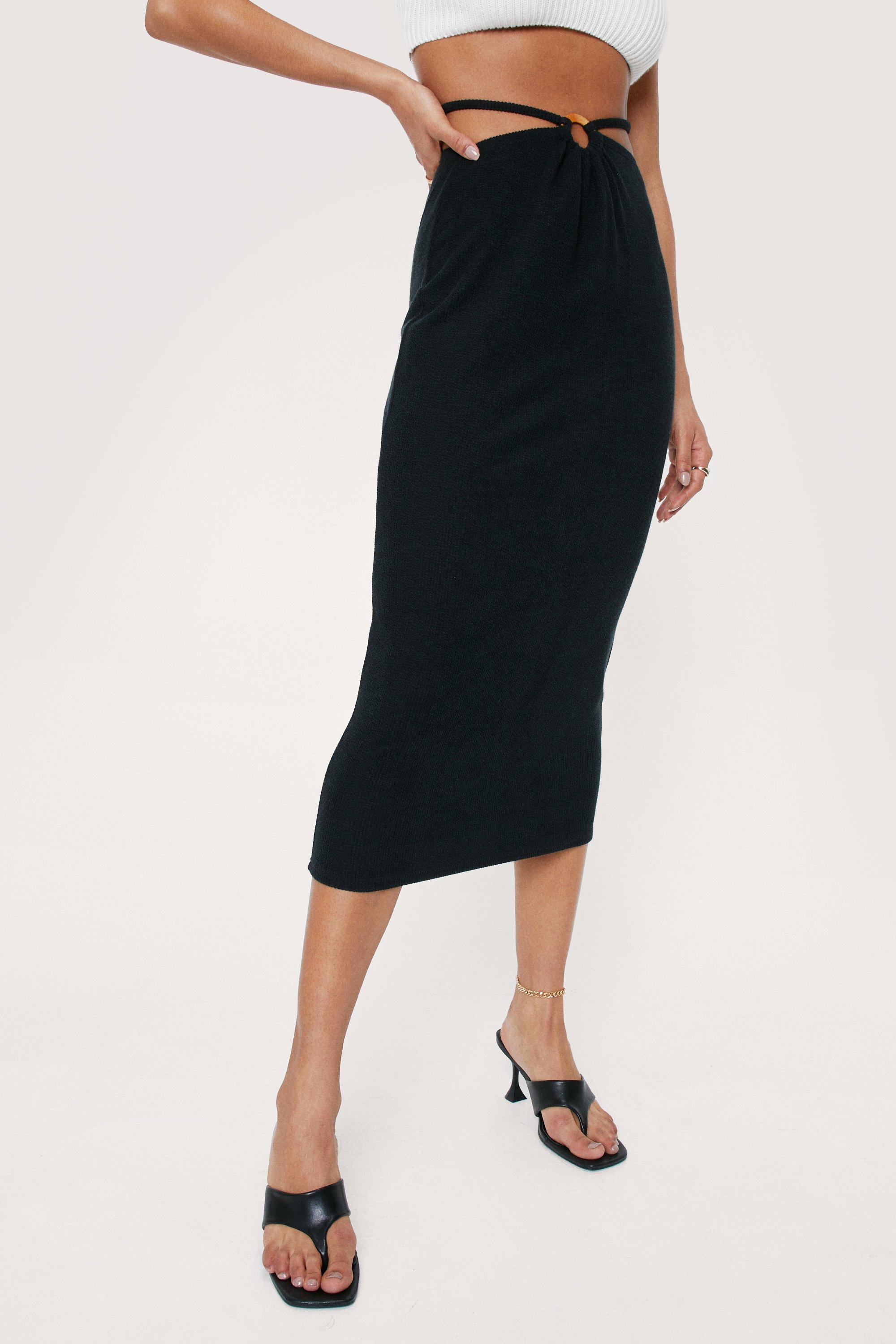 Strappy O Ring High Waisted Midi Skirt