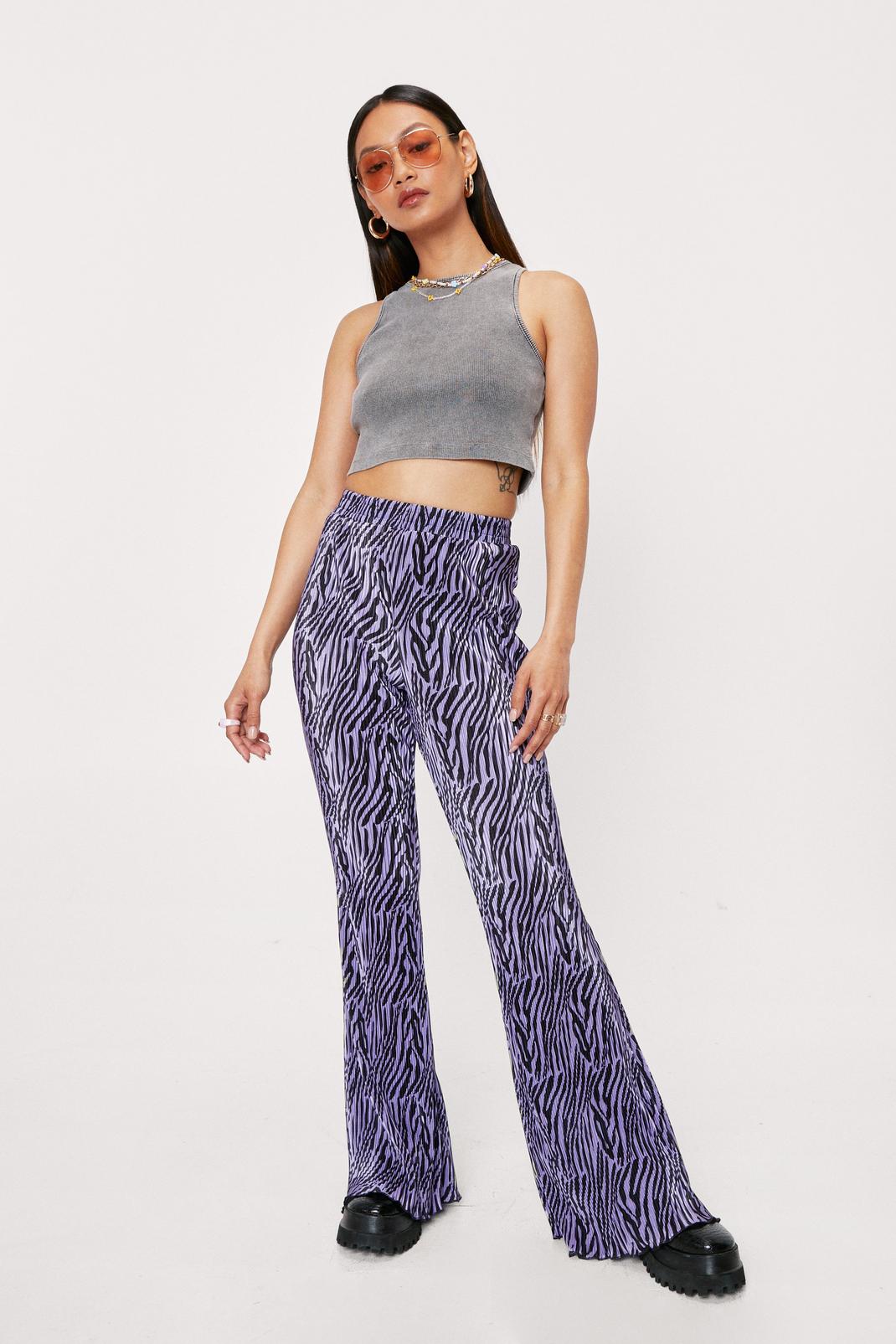 Petite - Pantalon flare plissé à imprimé zèbre, Purple image number 1