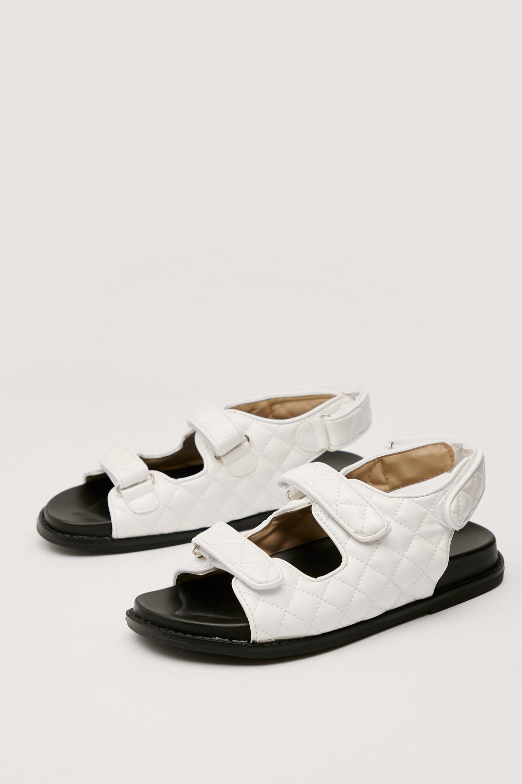 White Faux Leather Quilted Strap Sandals image number 1