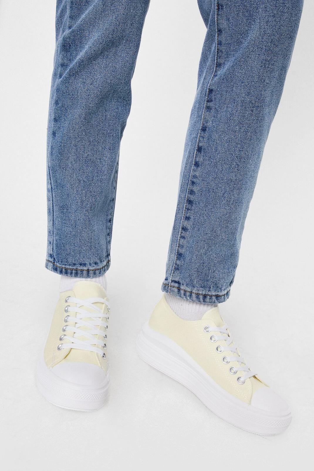 Yellow Canvas Flatform Lace Up Sneakers image number 1