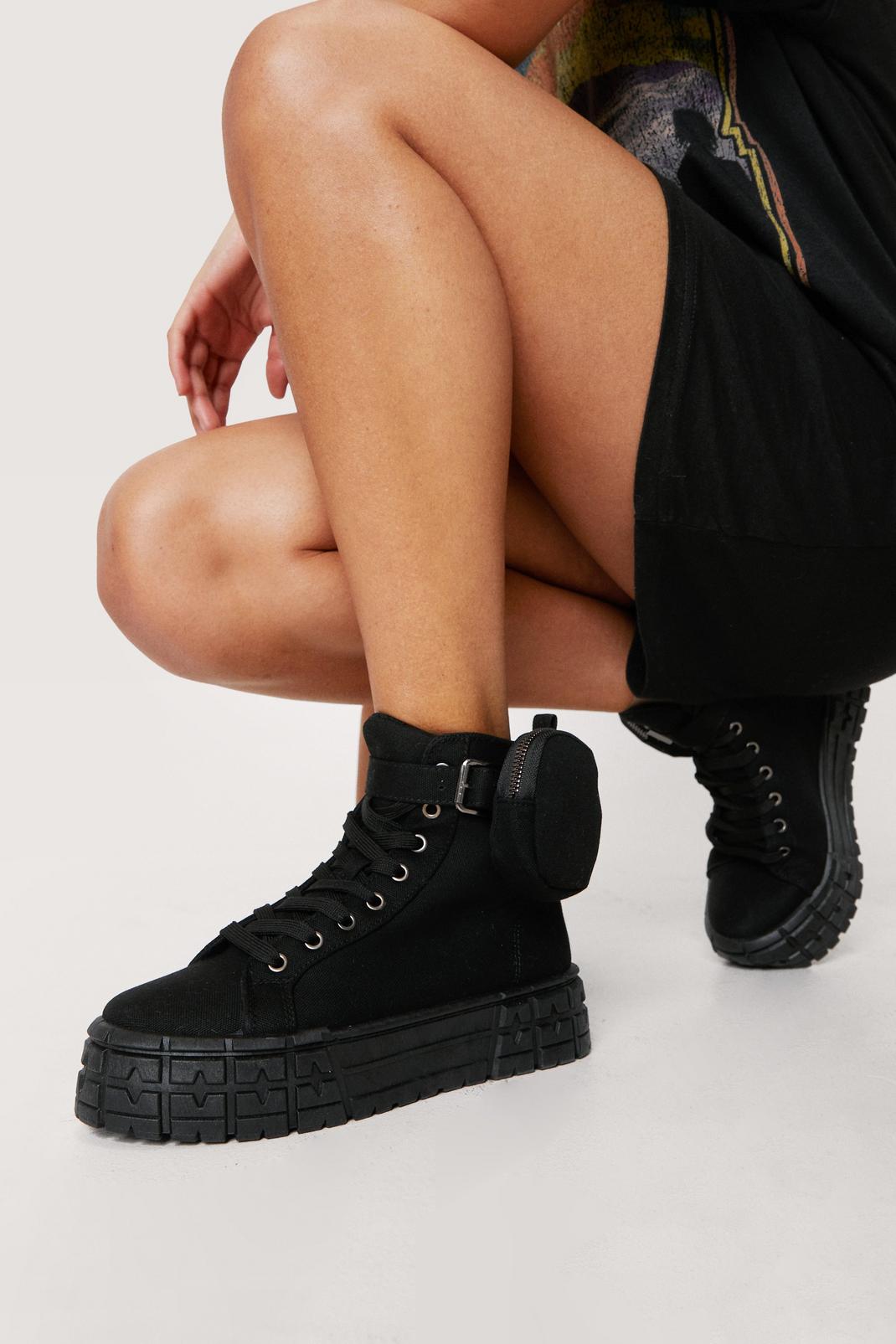Black Canvas High Top Pouch Trainers image number 1