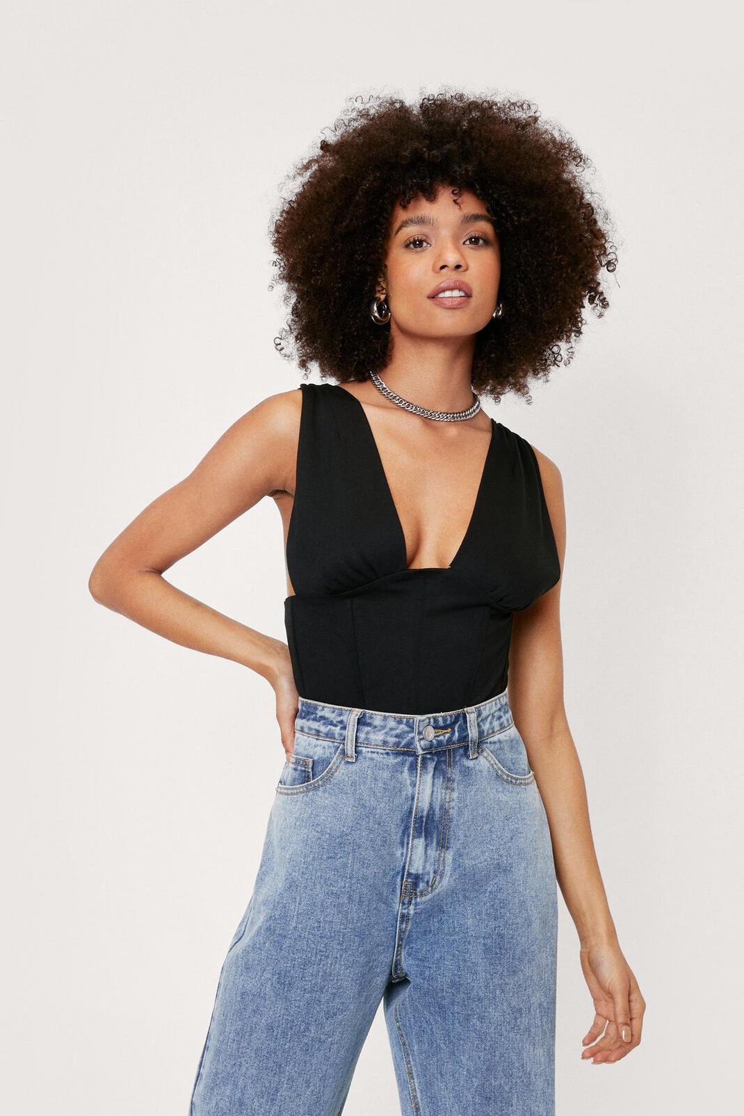 Plunging V Neck Corset Top