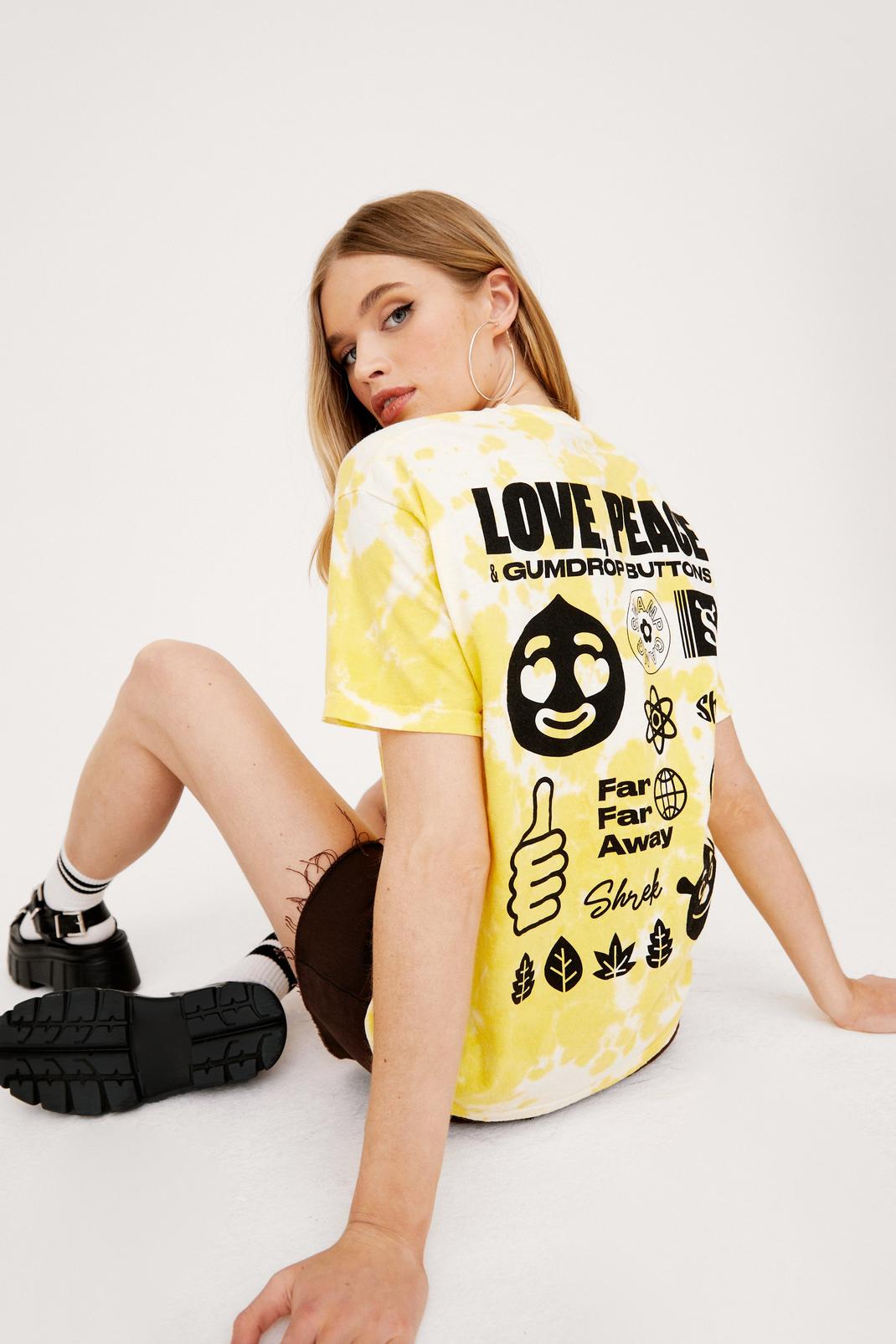 Yellow Love and Peace Tie Dye Graphic T-Shirt image number 1