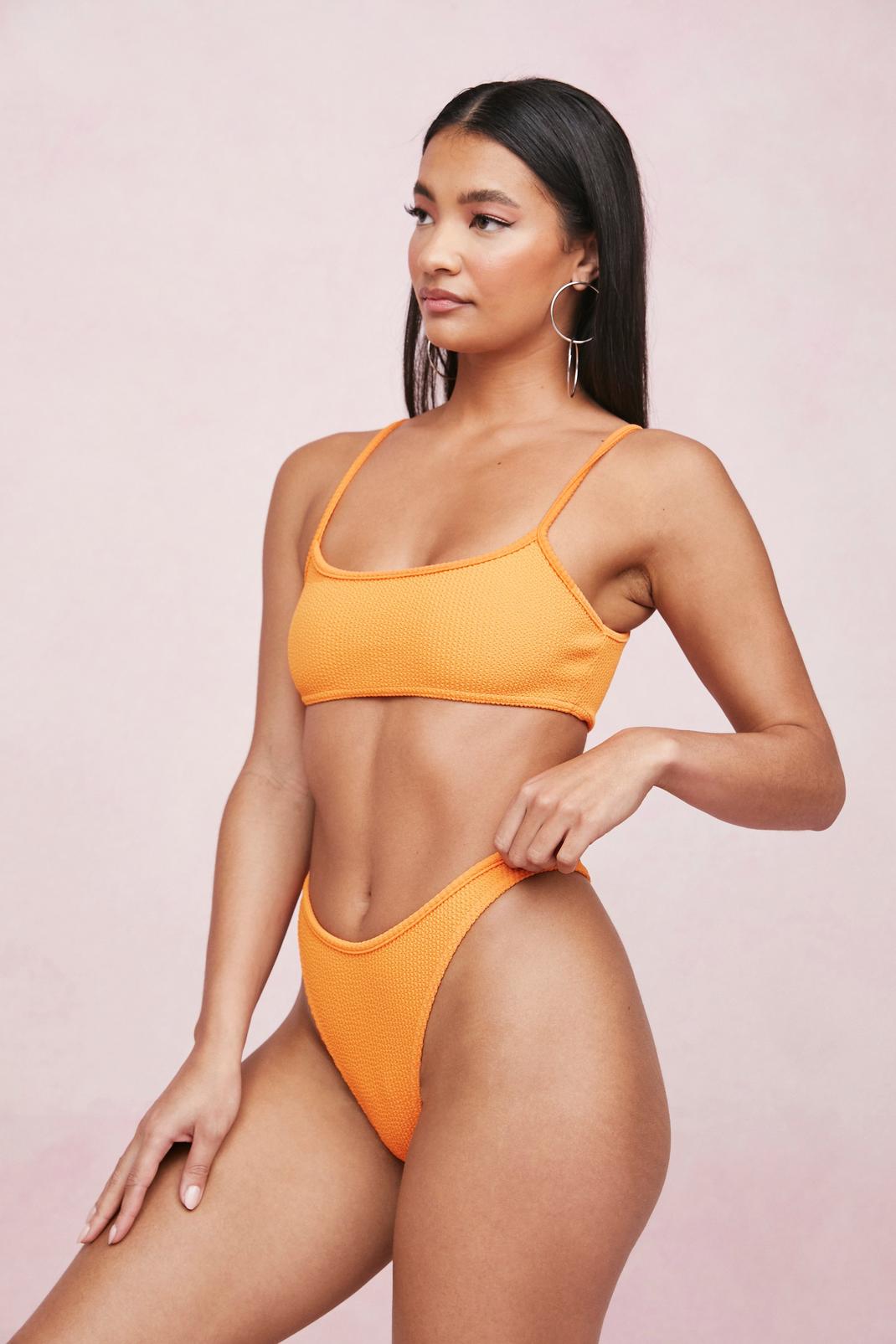 Bas de bikini string texturé à taille haute, Tangerine image number 1