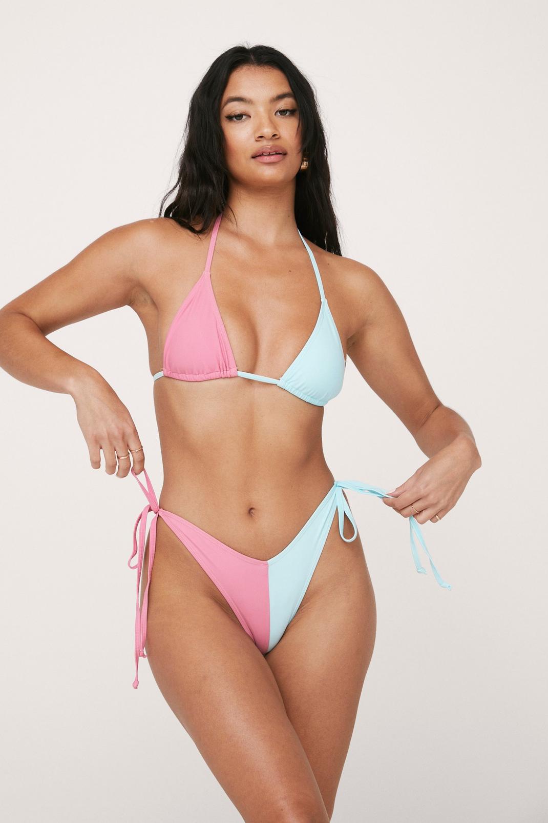 Aqua Colorblock Tie Detail Bikini Set image number 1