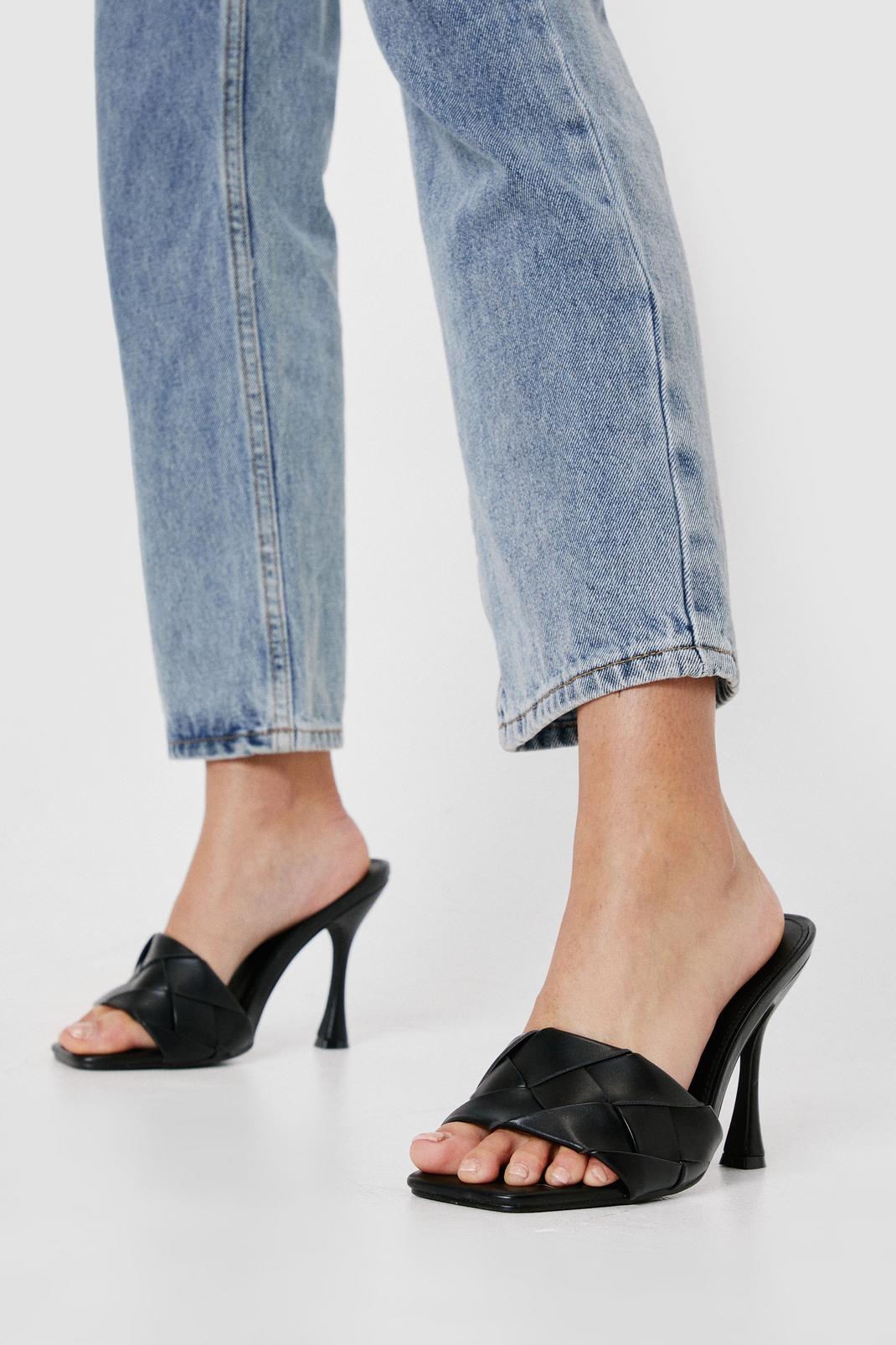Wide Fit Faux Leather Woven Heeled Mules | Nasty Gal