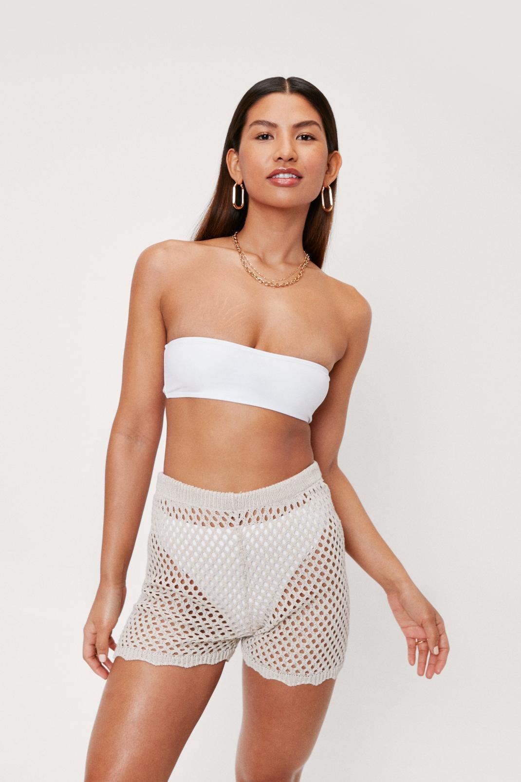 Stone Crochet High Waisted Beach Cover Up Shorts image number 1